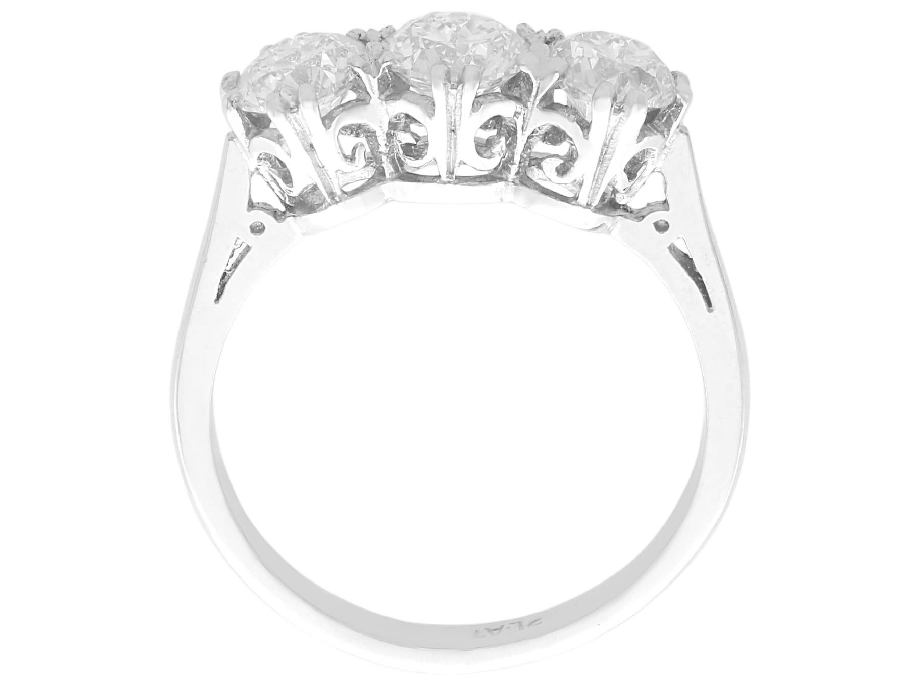 Vintage 1.81 Carat Diamond and Platinum Trilogy Ring Circa 1945 For Sale 1