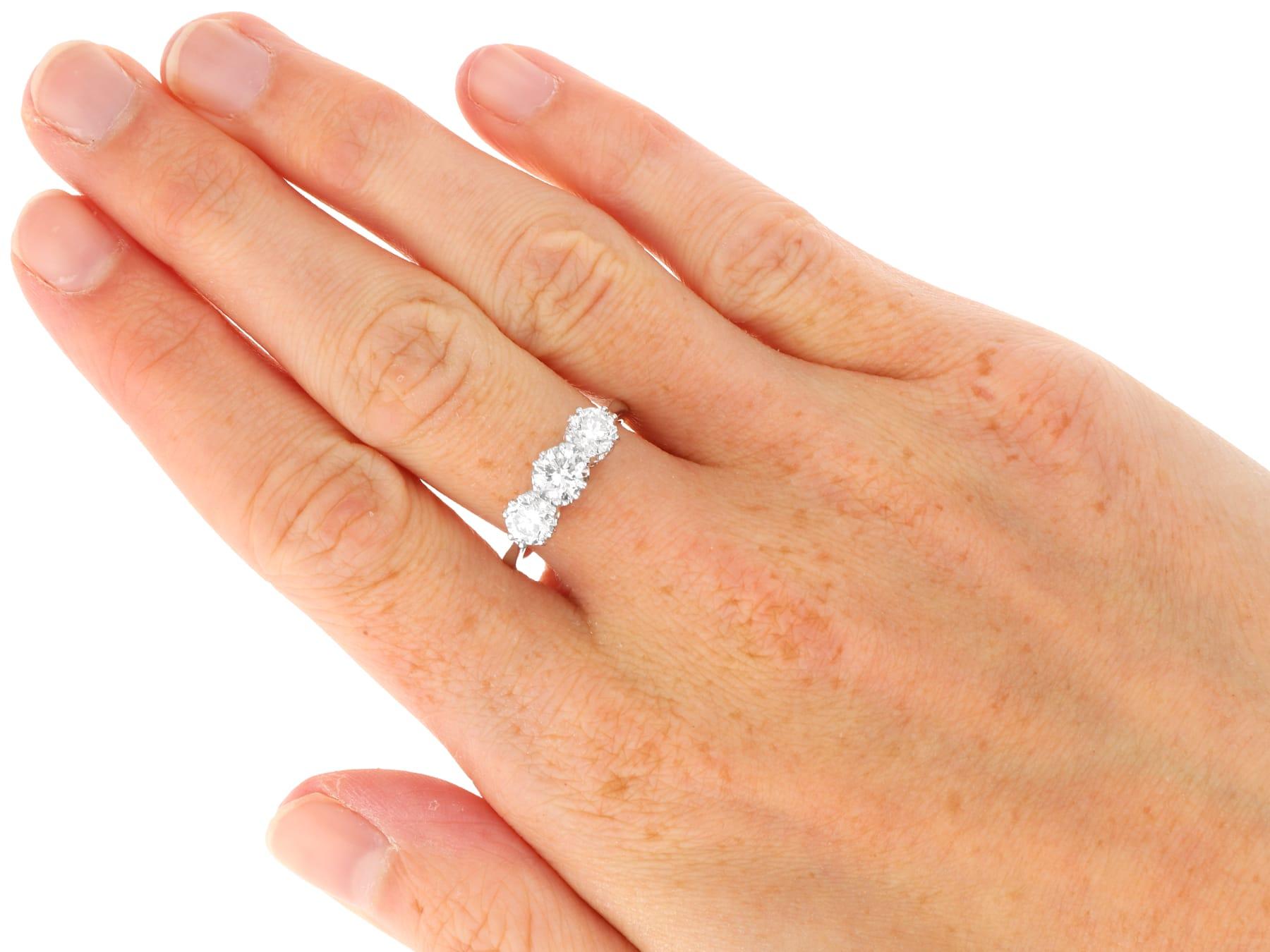 Vintage 1.81 Carat Diamond and Platinum Trilogy Ring Circa 1945 For Sale 3