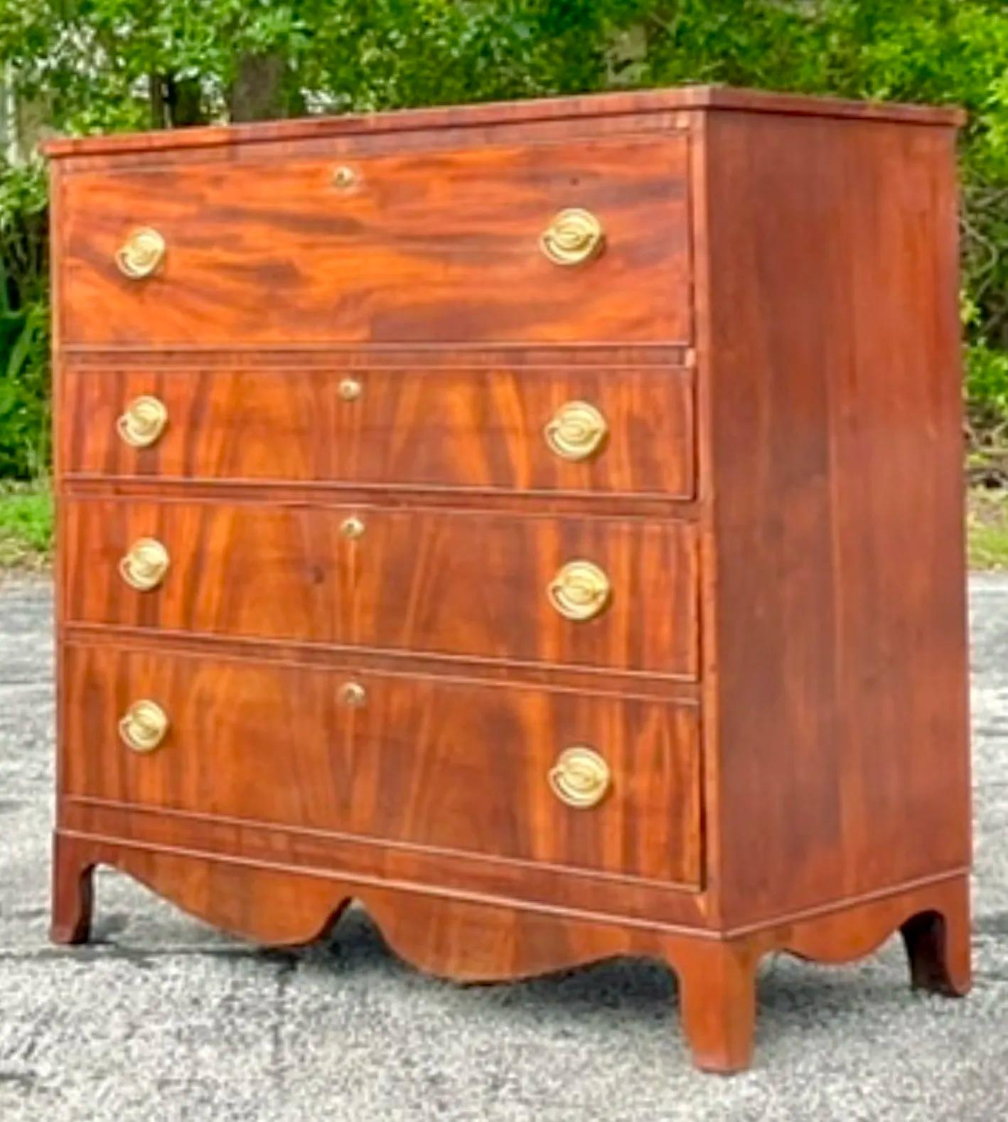 19th Century Vintage 1810 Federal Period Hepplewhite Flame Mahogany Chest of Drawers For Sale