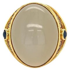 Vintage 18.16 Carat Moonstone Sapphire and Diamond Cocktail Ring