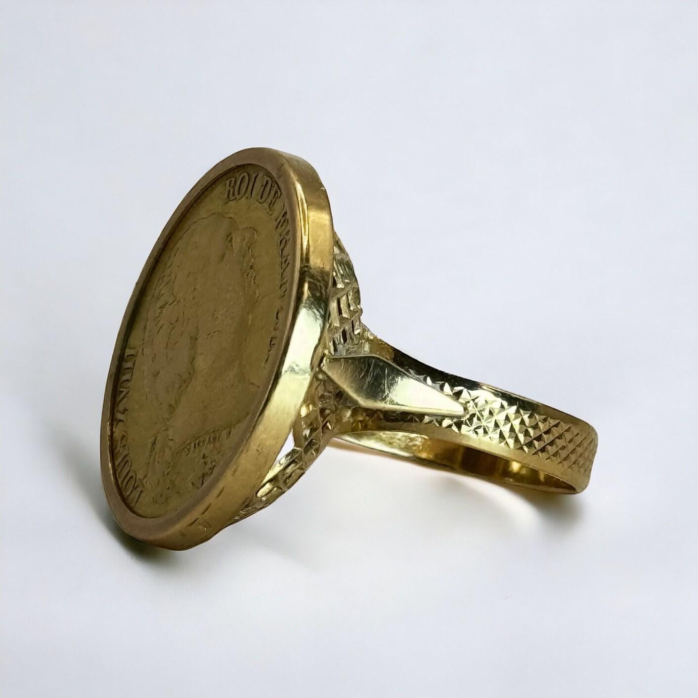Vintage 1818 Louis XVIII 20 Francs 21K Gold Coin Ring In Excellent Condition For Sale In Geneva, CH