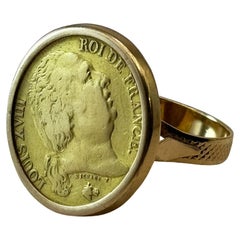 Bague pièce de monnaie vintage Louis XVIII 20 francs 21 carats 1818