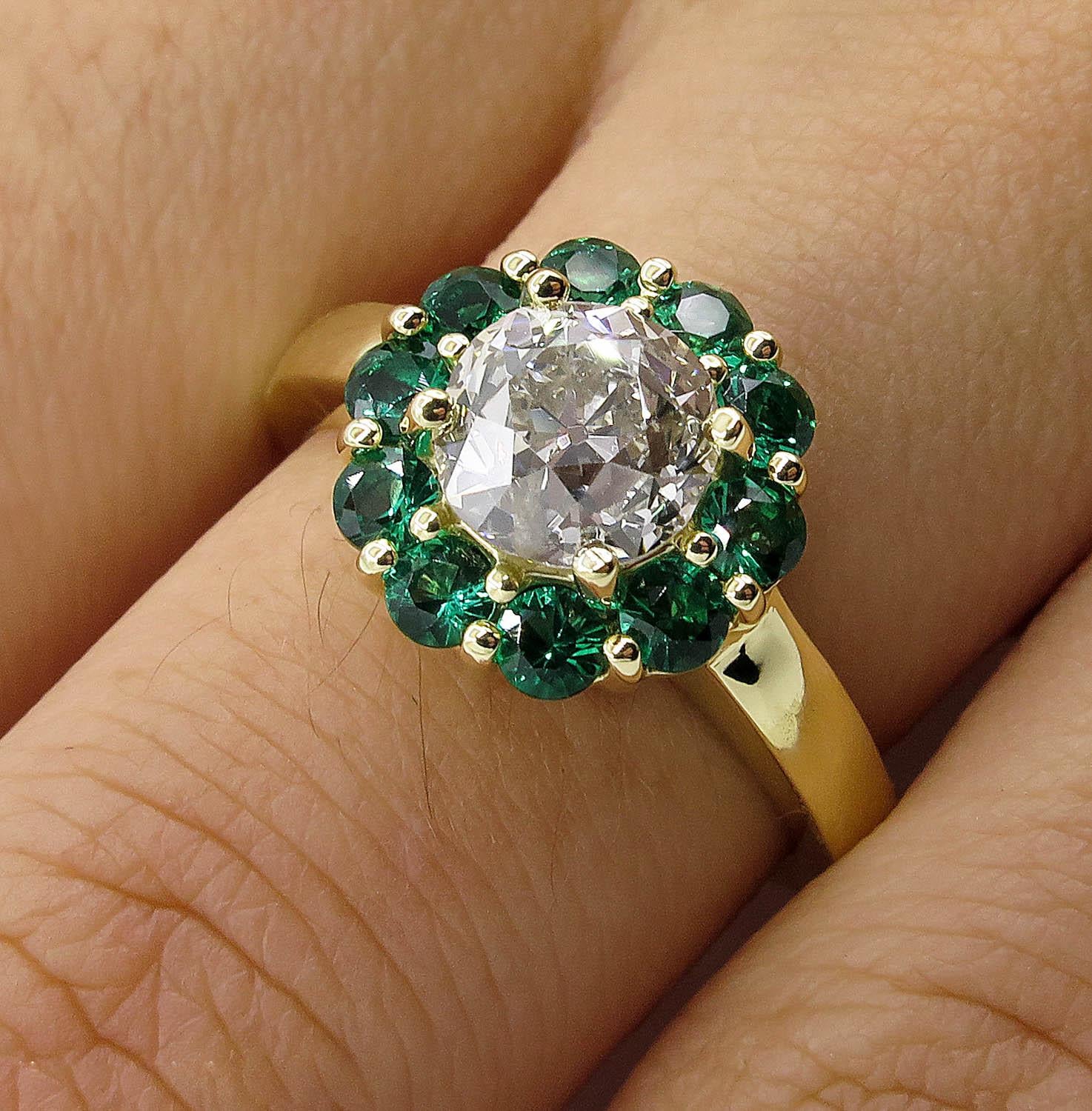 Vintage 1.82 Carat Old European Diamond Cluster Wedding Yellow Gold Ring For Sale 11