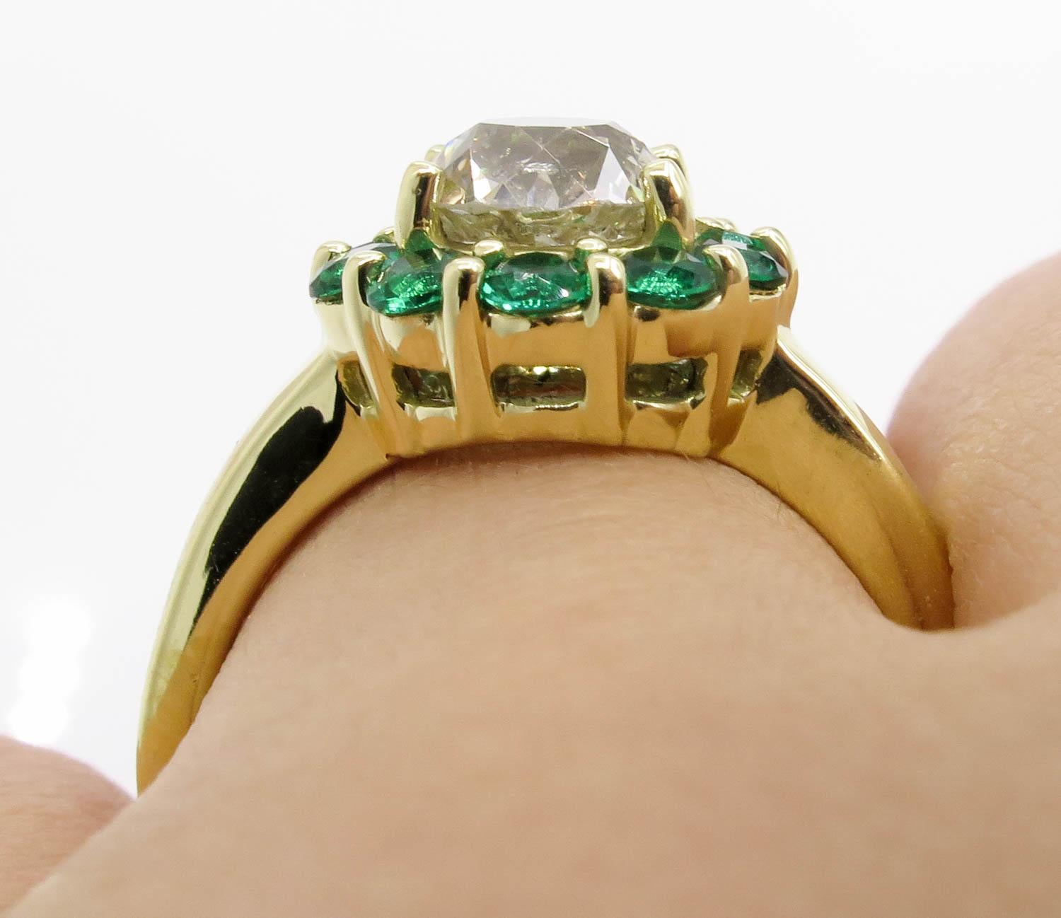 Bague de mariage vintage en or jaune avec grappe de diamants taille vieille Europe de 1,82 carat en vente 11