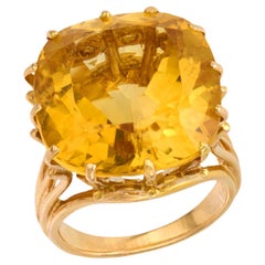 Anillo de cóctel vintage de oro amarillo de 18,20 quilates de citrino talla cojín