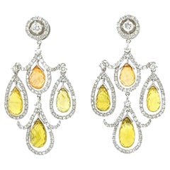 Vintage 18.35 Ct Sapphire and Diamond Dangle Drop Earring in 18k White Gold
