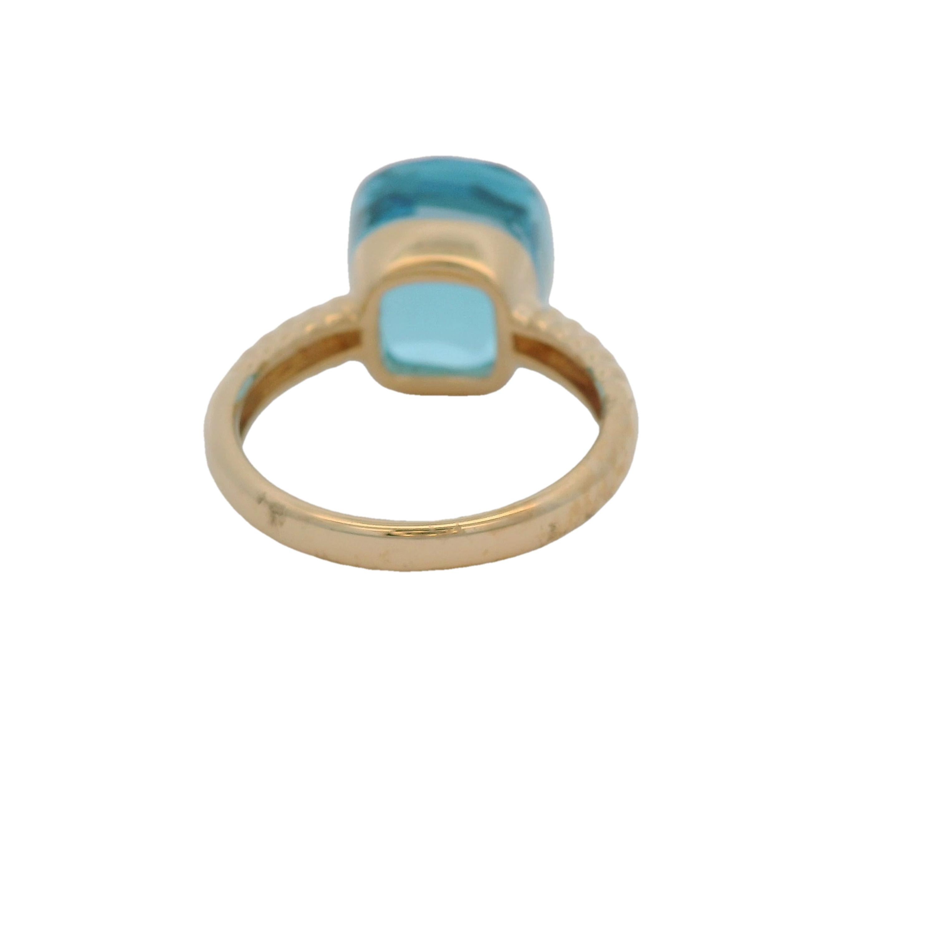 Taglio cuscino Anello vintage con topazio blu taglio cuscino da 18,3 carati in oro giallo 14 carati in vendita