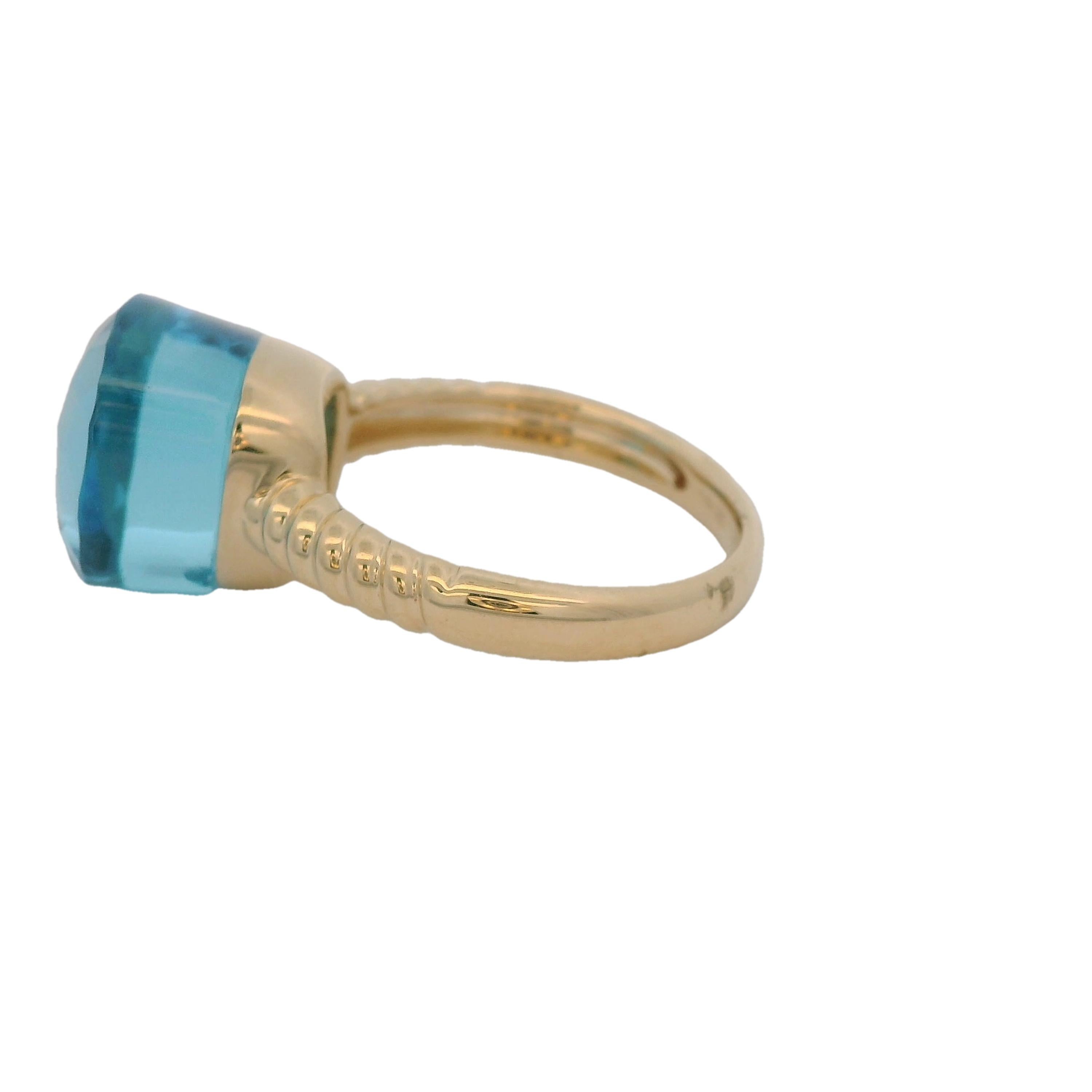 Anello vintage con topazio blu taglio cuscino da 18,3 carati in oro giallo 14 carati In condizioni Nuovo in vendita a Hong Kong, HK
