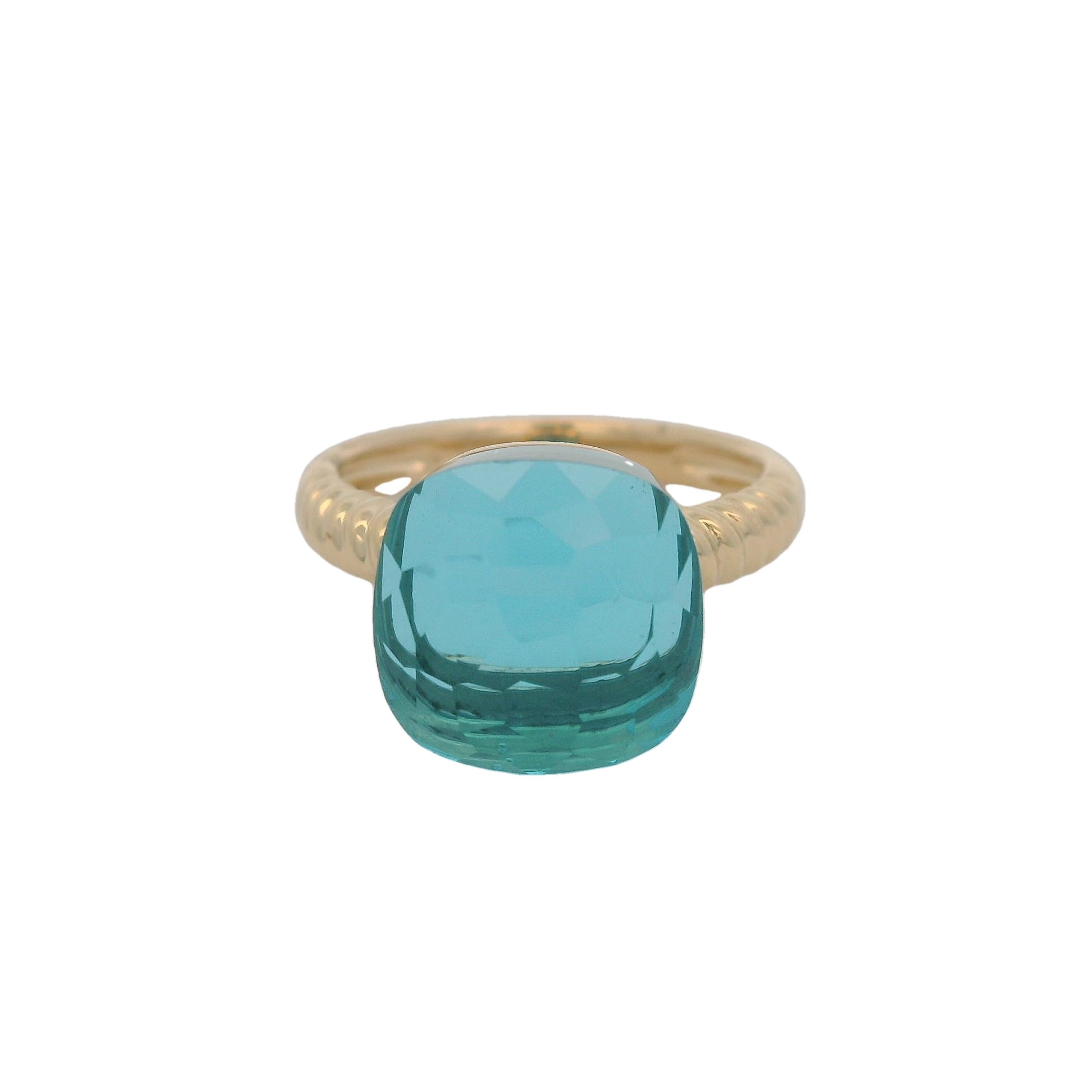 da uomo o donna Anello vintage con topazio blu taglio cuscino da 18,3 carati in oro giallo 14 carati in vendita