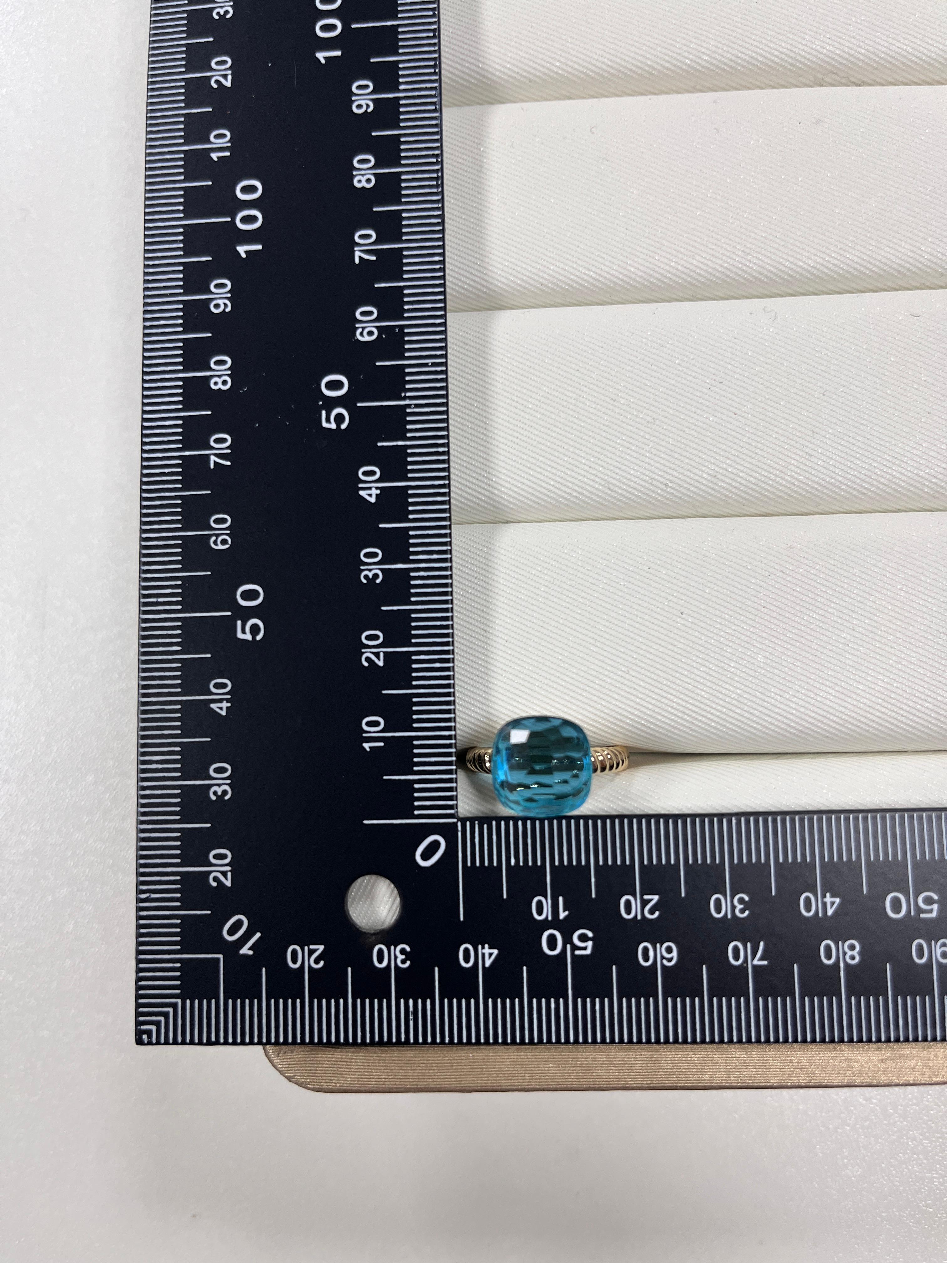 Anello vintage con topazio blu taglio cuscino da 18,3 carati in oro giallo 14 carati in vendita 3