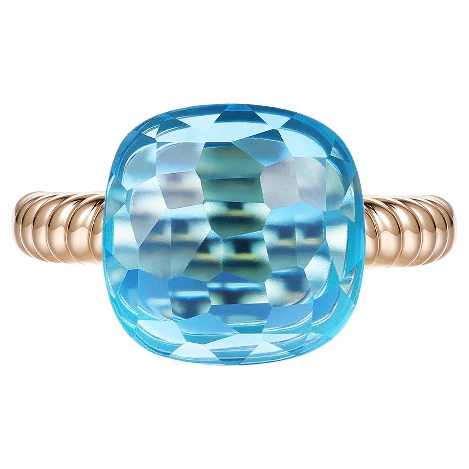 Vintage 18.3Ct Cushion-cut Blue Topaz Ring in 14 Karat Yellow Gold