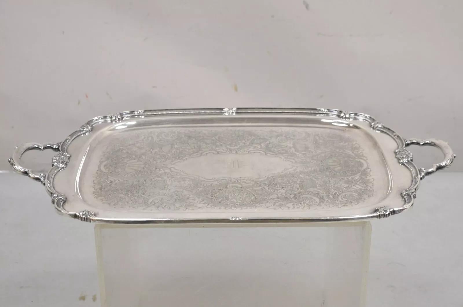 Bandeja de servir chapada en plata Vintage 1847 Rogers Bros Remembrance 9898 con monograma 