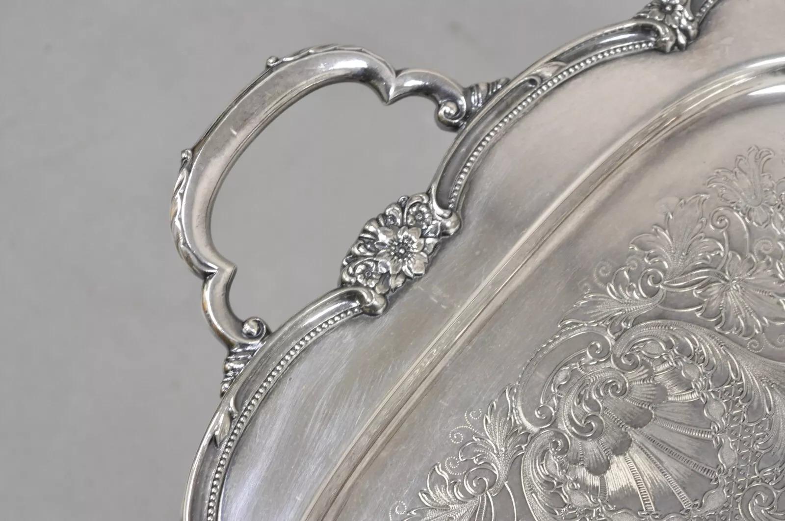 Bandeja de servir chapada en plata Vintage 1847 Rogers Bros Remembrance 9898 Victoriano en venta