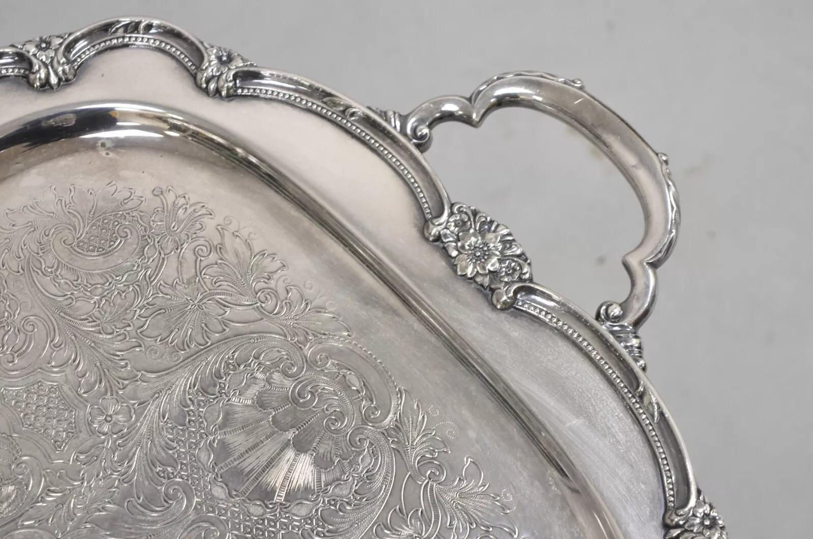 Bandeja de servir chapada en plata Vintage 1847 Rogers Bros Remembrance 9898 Chapado en plata en venta