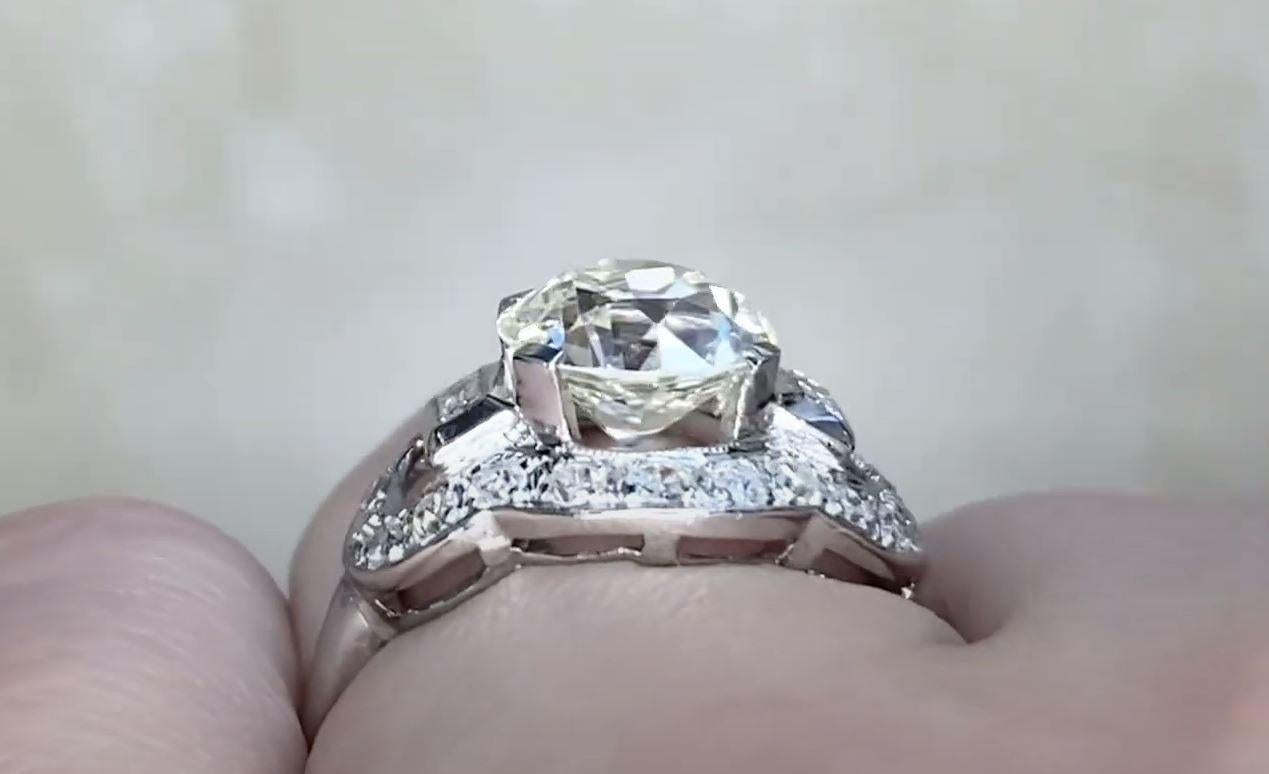 Women's Vintage 1.84ct Old Euro-Cut Diamond Ring, Diamond Halo, Platinum, circa 1935