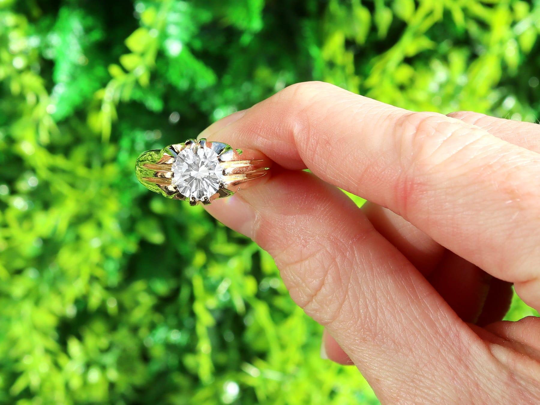 A stunning, fine and impressive, large vintage 1.85 carat diamond and 18 karat yellow gold solitaire/signet ring; part our vintage jewelry and estate jewelry collections

This stunning vintage diamond ring has been crafted in 18k yellow gold.

This