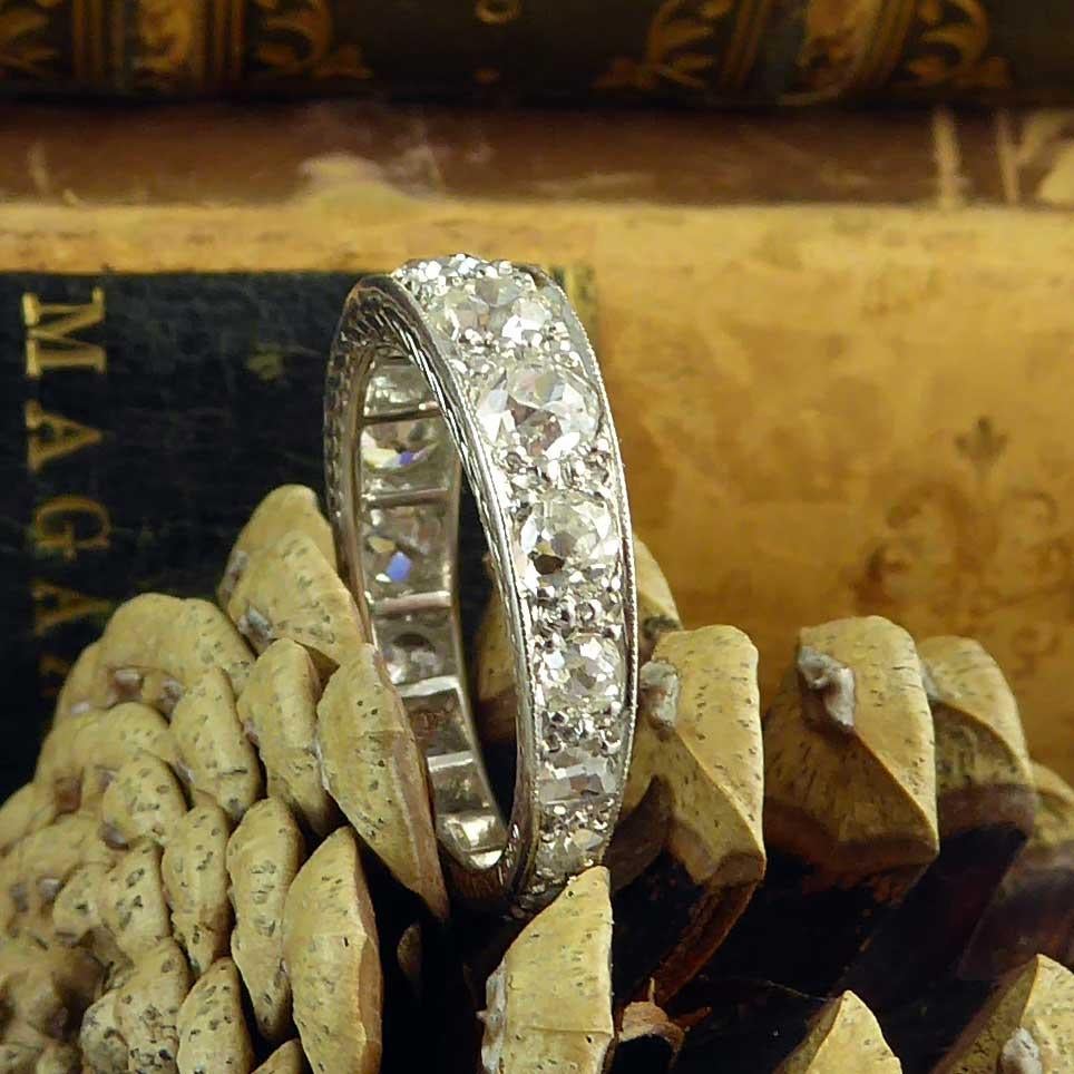 Vintage 1.85 Carat Diamond Eternity Ring, circa 1930s-1940s, Platinum 5