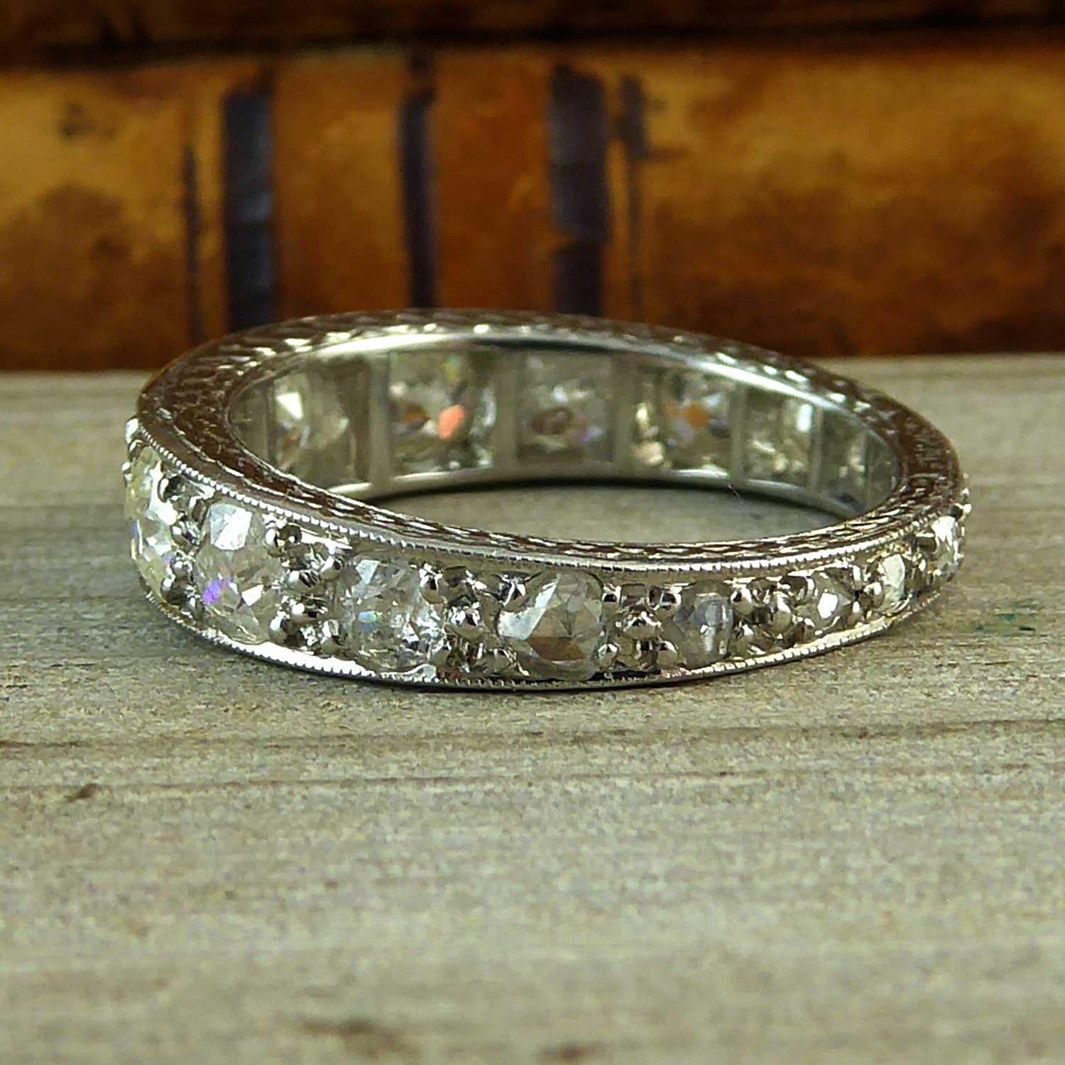 Vintage 1.85 Carat Diamond Eternity Ring, circa 1930s-1940s, Platinum 1