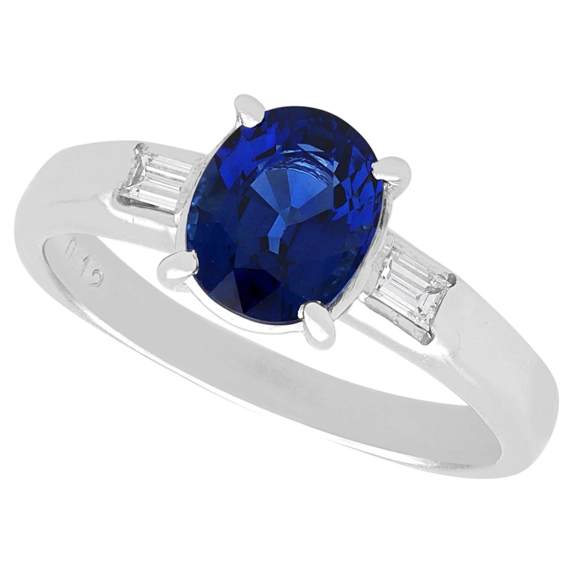 Vintage 1.85 Carat Sapphire and Diamond Platinum Ring Circa 1990