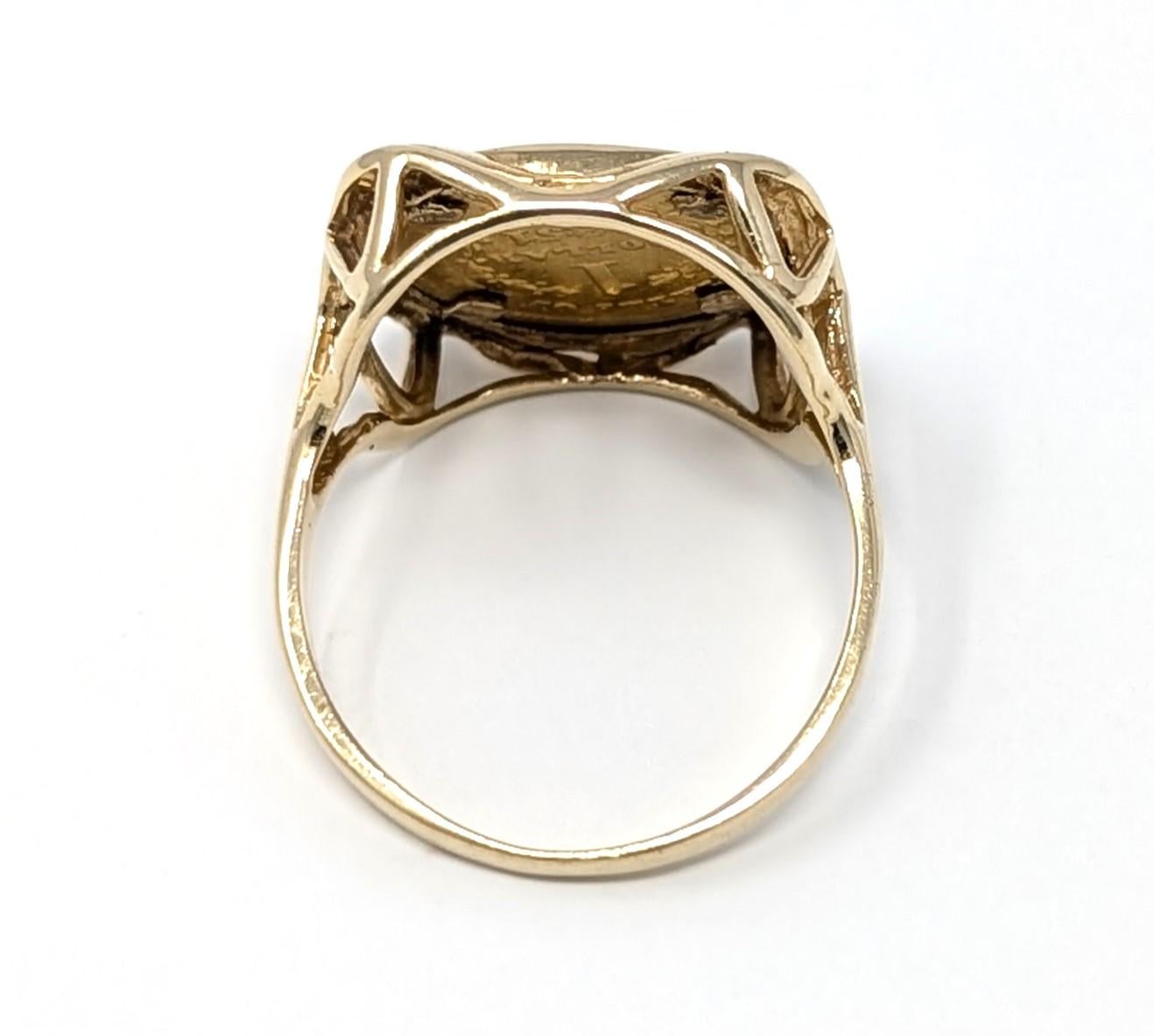 Bague de monnaie Liberty Head en or et or jaune 14 carats avec cadre, taille 7,5, 1851 Bon état - En vente à Greer, SC