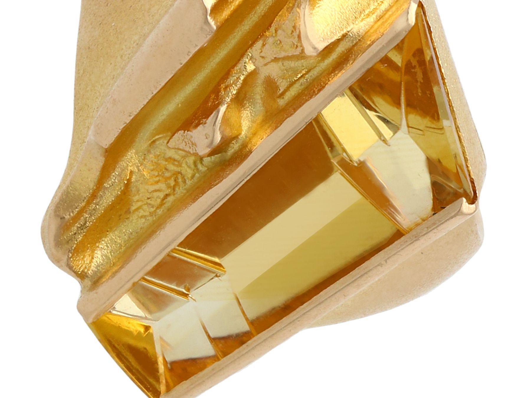 Baguette Cut Vintage 1.85ct Citrine and Yellow Gold Cocktail Ring by Lapponia Finnish, 1988