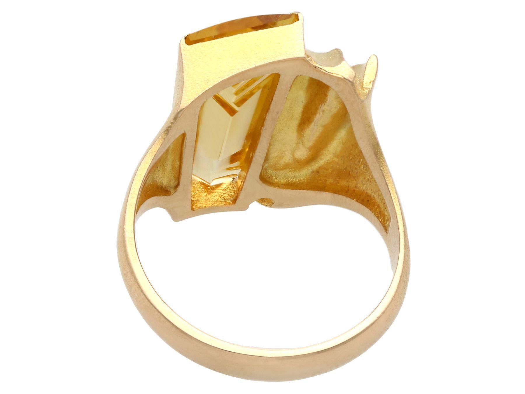 Vintage 1.85ct Citrine and Yellow Gold Cocktail Ring by Lapponia Finnish, 1988 In Excellent Condition In Jesmond, Newcastle Upon Tyne