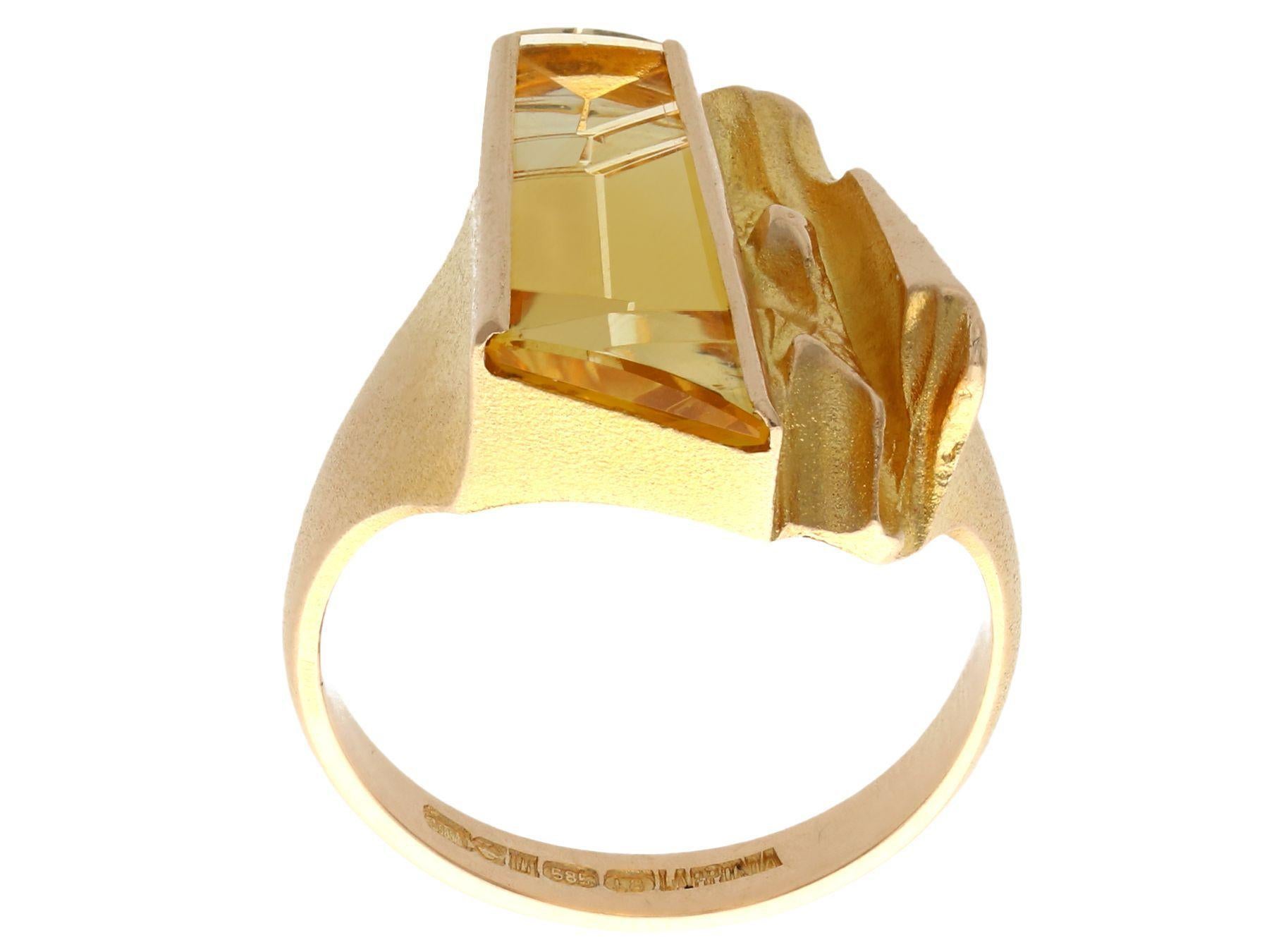 Women's or Men's Vintage 1.85ct Citrine and Yellow Gold Cocktail Ring by Lapponia Finnish, 1988