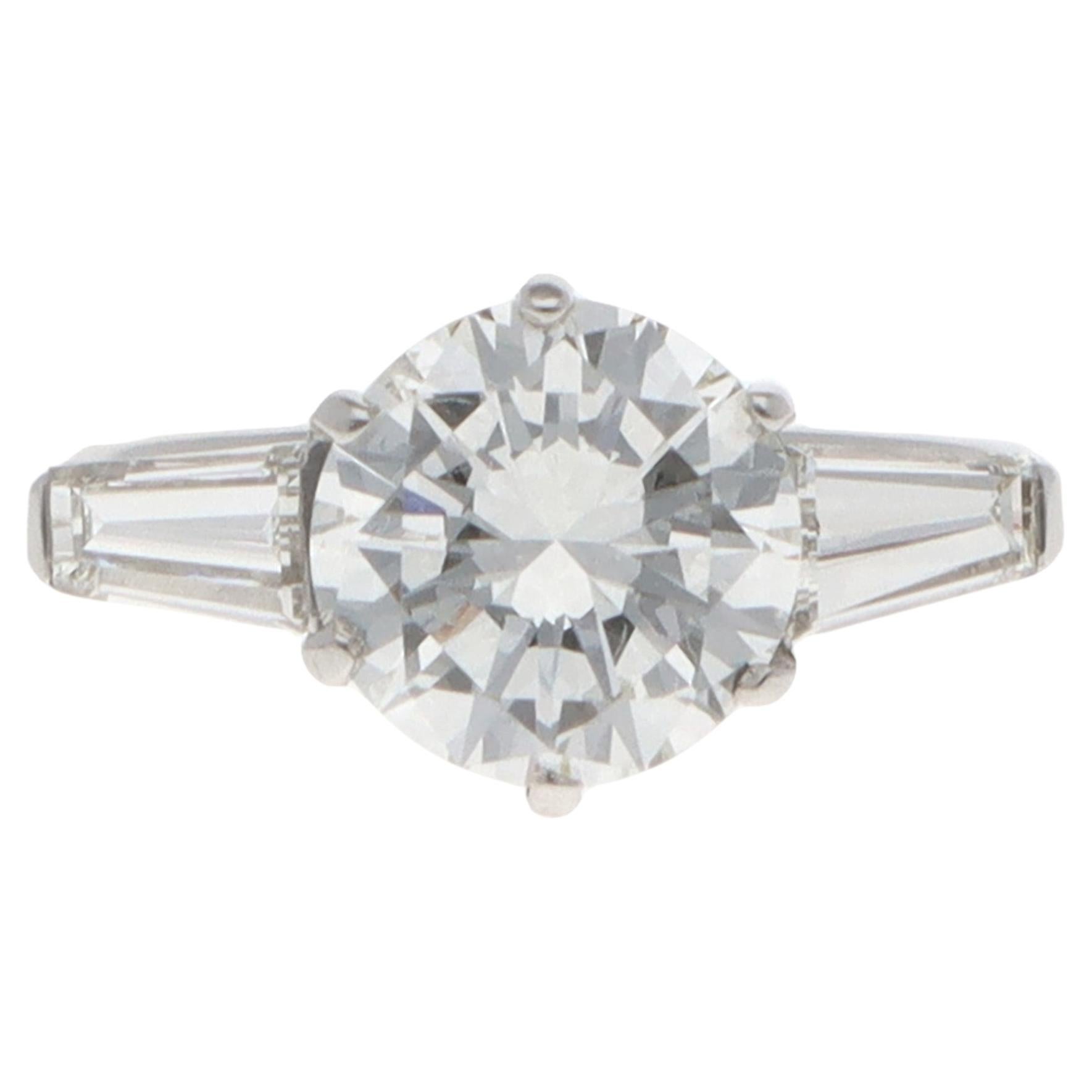 Vintage 1.85ct Diamond Three-Stone Ring in Platinum For Sale