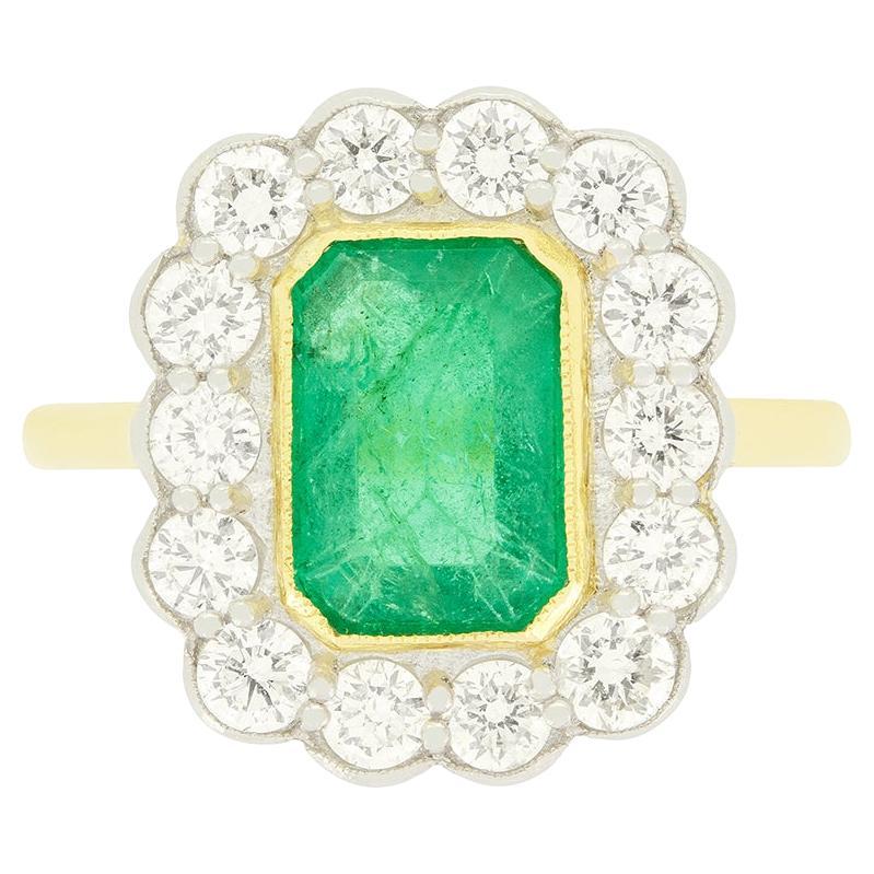 Vintage 1.85ct Emerald and Diamond Cluster Ring, c.1970s