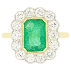 Vintage 1.85ct Emerald and Diamond Cluster Ring, c.1970s