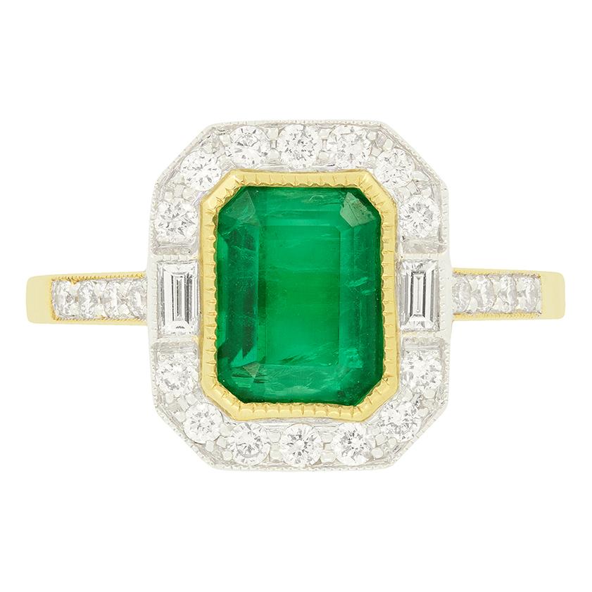 Vintage 1,85ct Smaragd und Diamant Cluster Ring, ca. 1970er Jahre