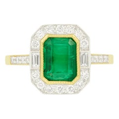 Vintage 1.85ct Emerald and Diamond Cluster Ring, c.1970s