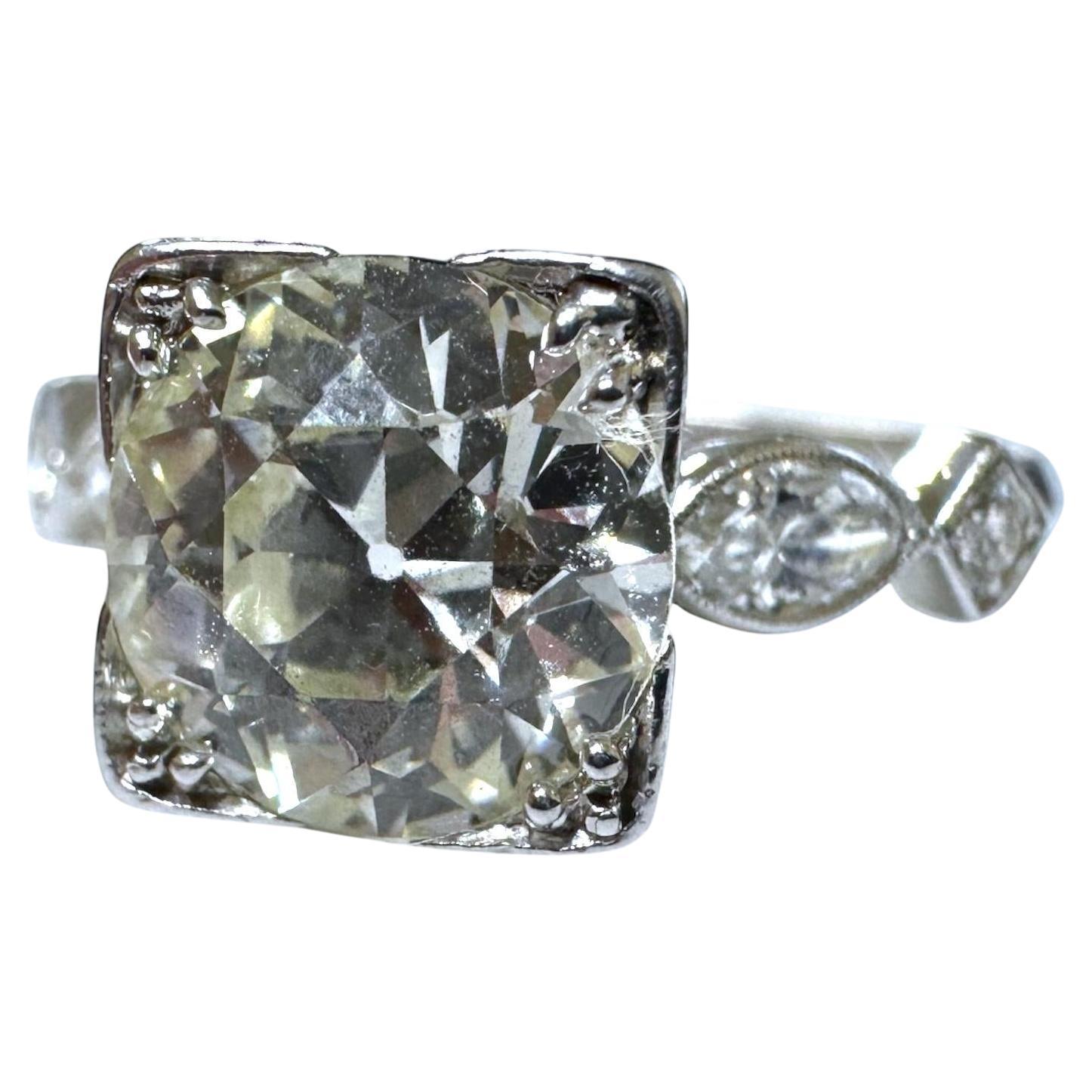 Anillo de compromiso vintage de platino con diamantes talla europea antigua de 1,86 quilates GIA