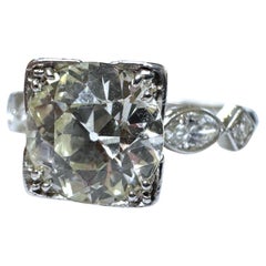 Anello di fidanzamento in platino con diamante vecchio taglio europeo vintage da 1,86 carati GIA