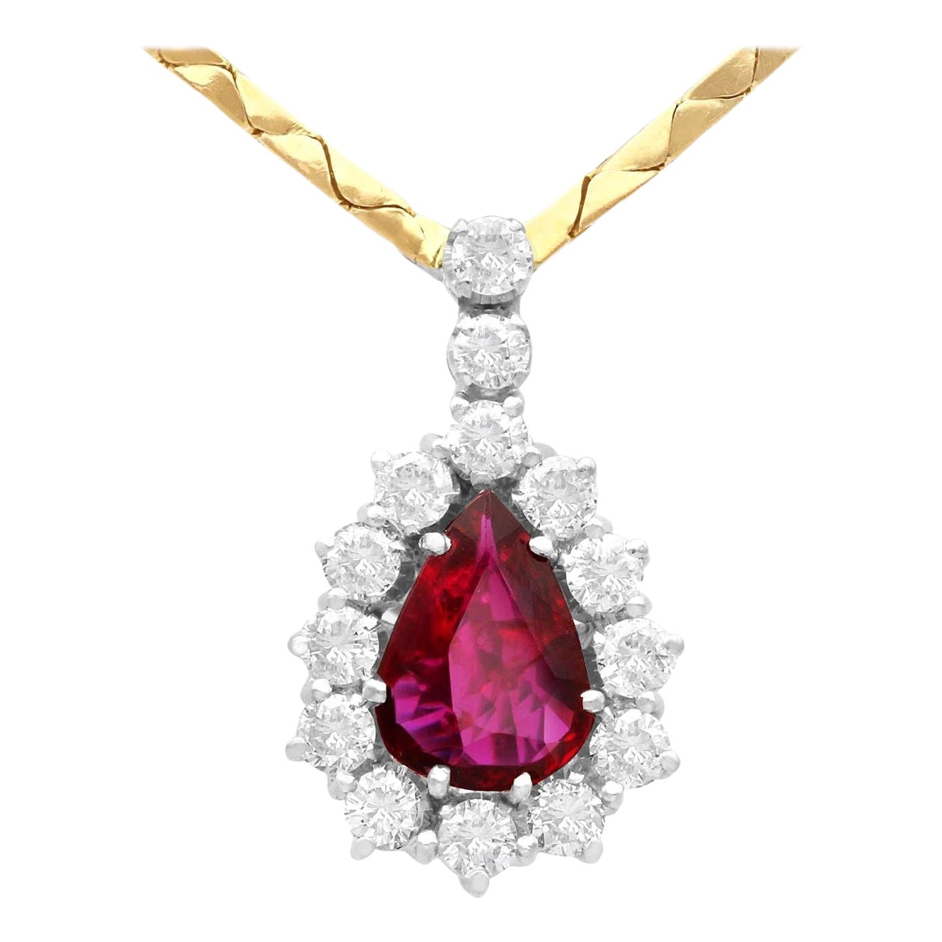 Vintage 1.86 Carat Ruby and 1.40 Carat Diamond 18k White Gold Pendant