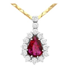 Vintage 1.86 Carat Ruby and 1.40 Carat Diamond 18k White Gold Pendant
