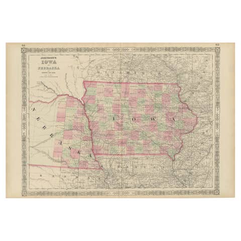 Vintage 1862 Map of Iowa and Nebraska – Decorative Atlas Print