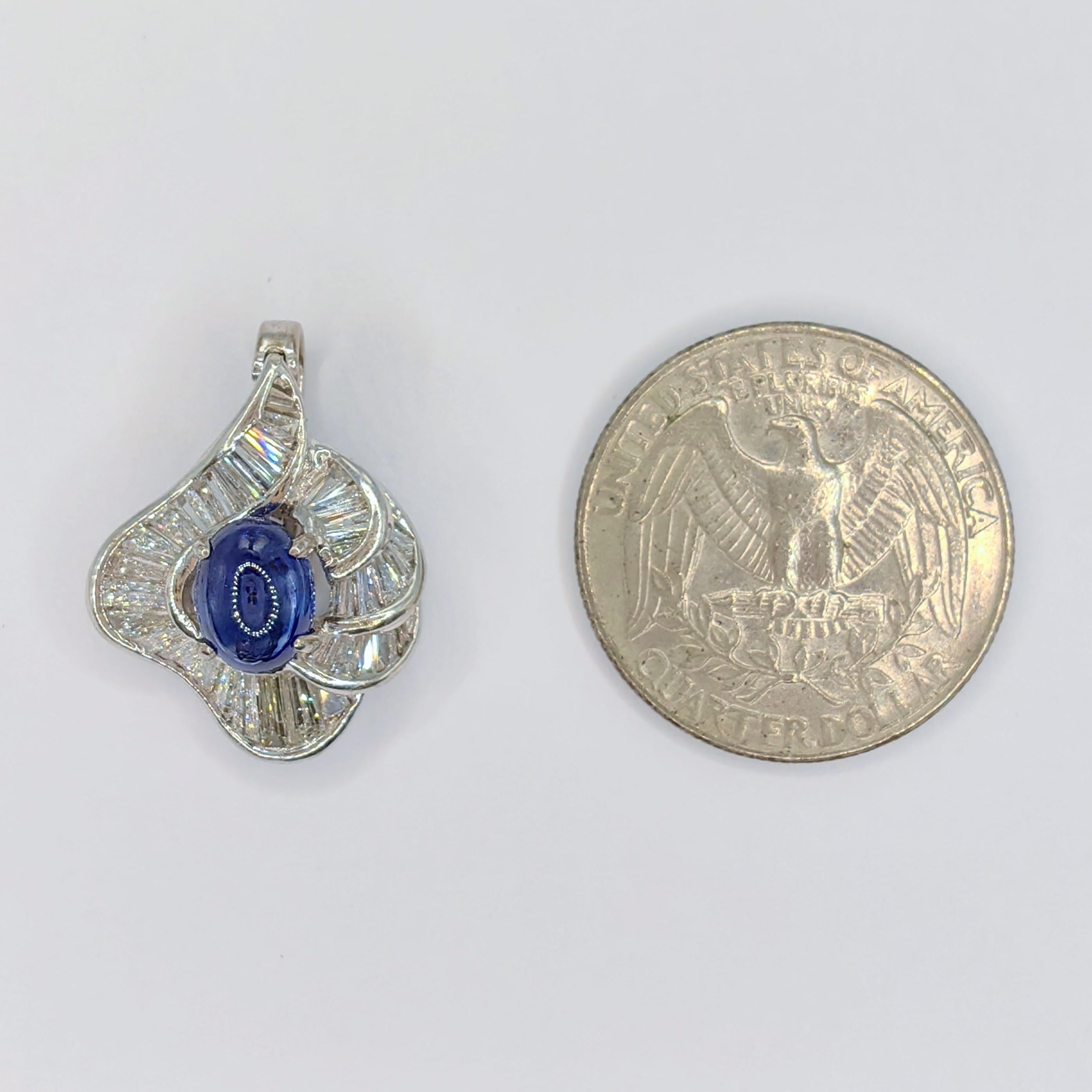Vintage 1.86ct Royal Blue Sapphire & Diamond 14K Gold Ballerina Necklace Pendant For Sale 5