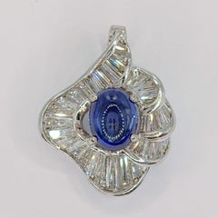 Vintage 1.86ct Royal Blue Sapphire & Diamond 14K Gold Ballerina Necklace Pendant