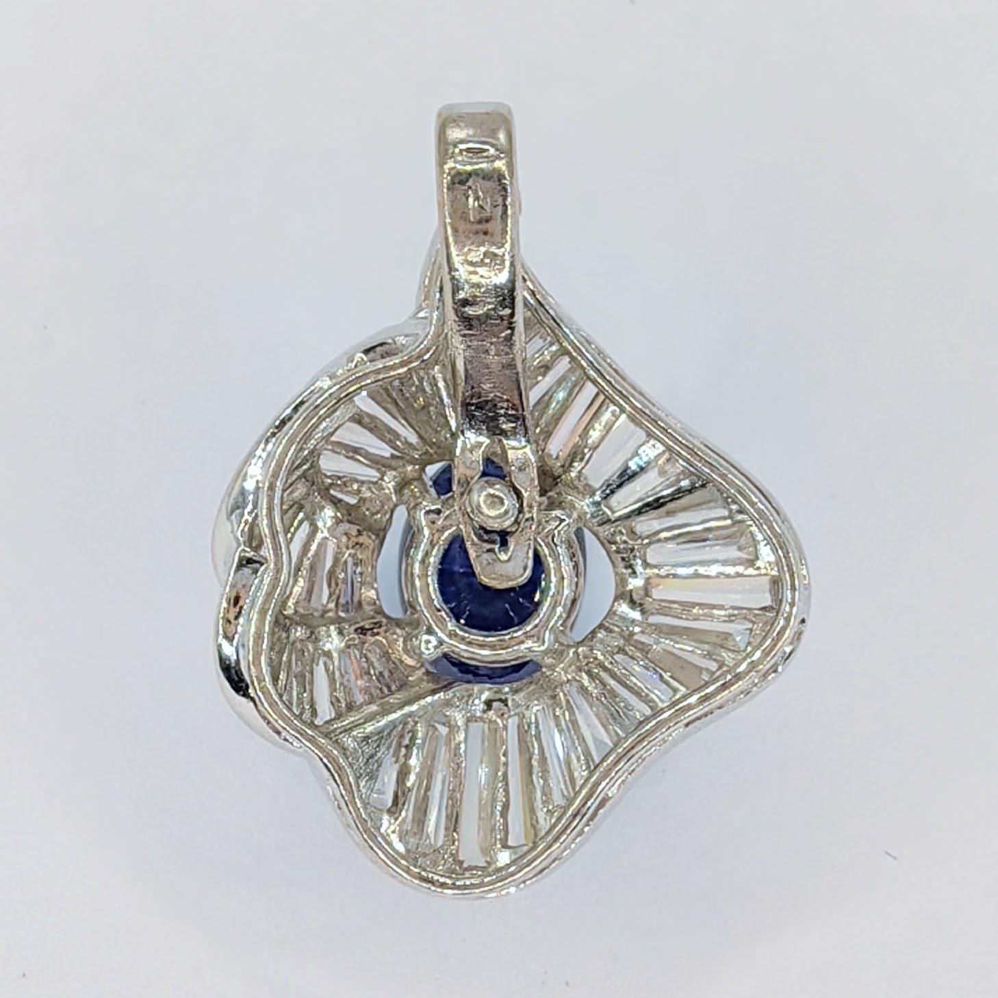 Contemporary Vintage 1.86ct Royal Blue Sapphire & Diamond 14K Gold Ballerina Necklace Pendant For Sale