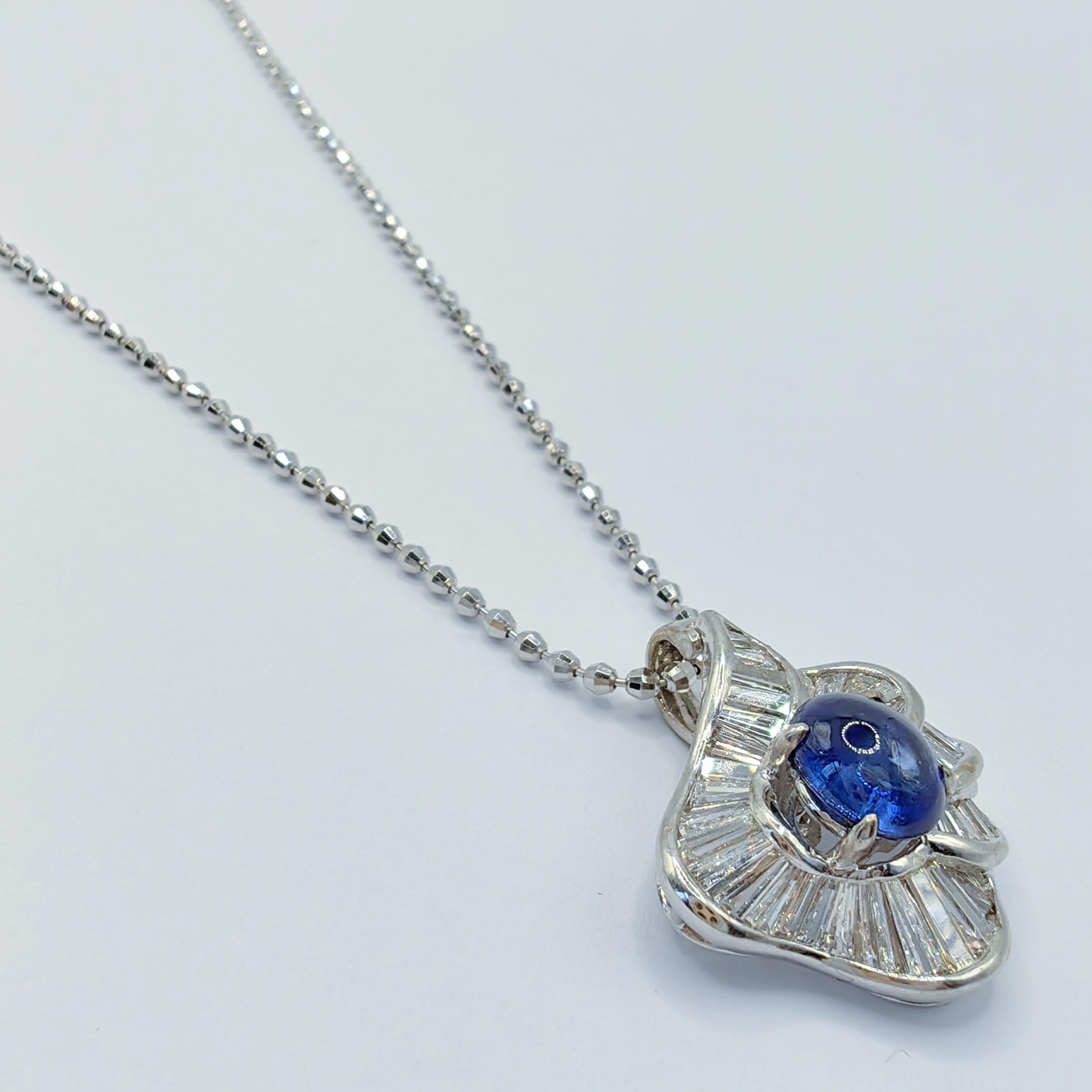 Women's Vintage 1.86ct Royal Blue Sapphire & Diamond 14K Gold Ballerina Necklace Pendant For Sale