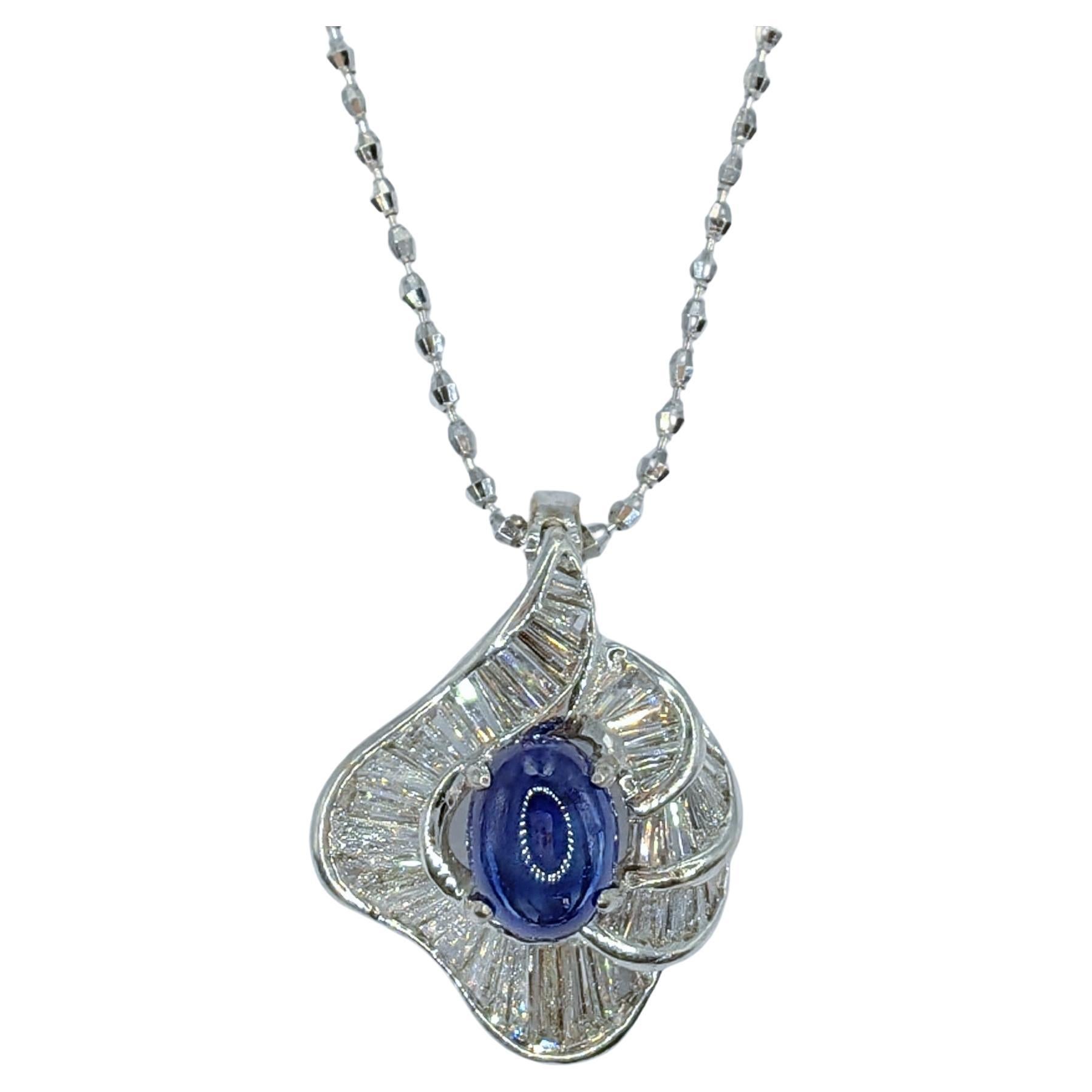 Vintage 1.86ct Royal Blue Sapphire & Diamond 14K Gold Ballerina Necklace Pendant For Sale