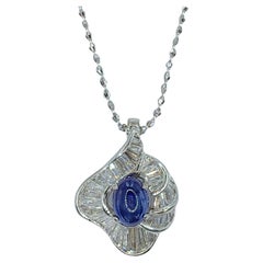 Retro 1.86ct Royal Blue Sapphire & Diamond 14K Gold Ballerina Necklace Pendant