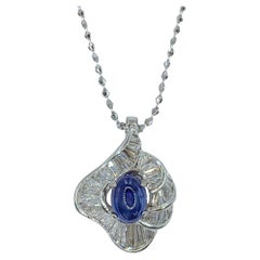 Vintage 1.86ct Royal Blue Sapphire & Diamond 14K Gold Ballerina Necklace Pendant