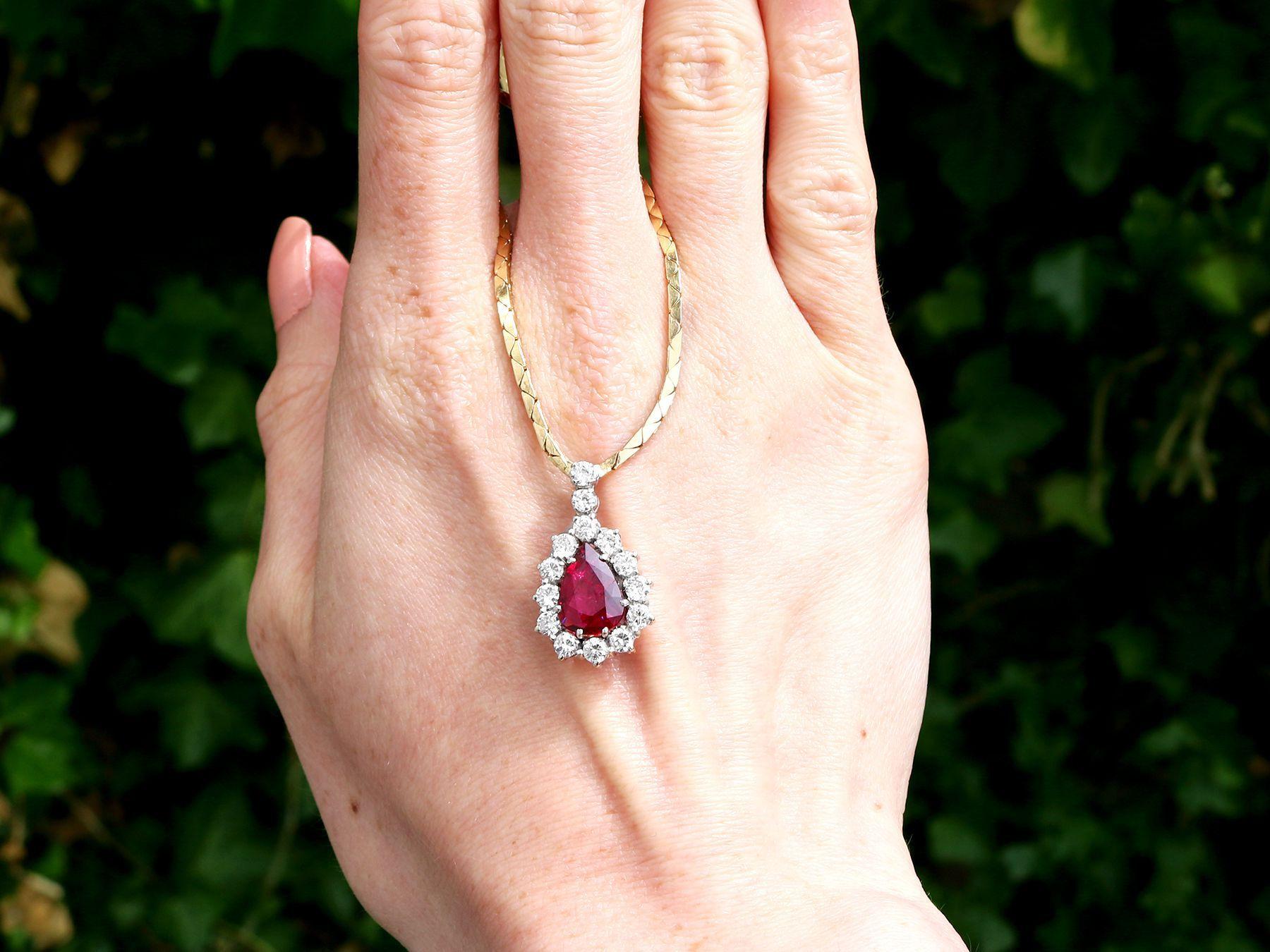 A stunning, fine and impressive 1.86 carat ruby and 1.40 carat diamond, 18 carat white gold pendant; part of our diverse gemstone jewellery and estate jewelry collections.

This stunning, fine and impressive vintage pendant has been crafted in 18ct