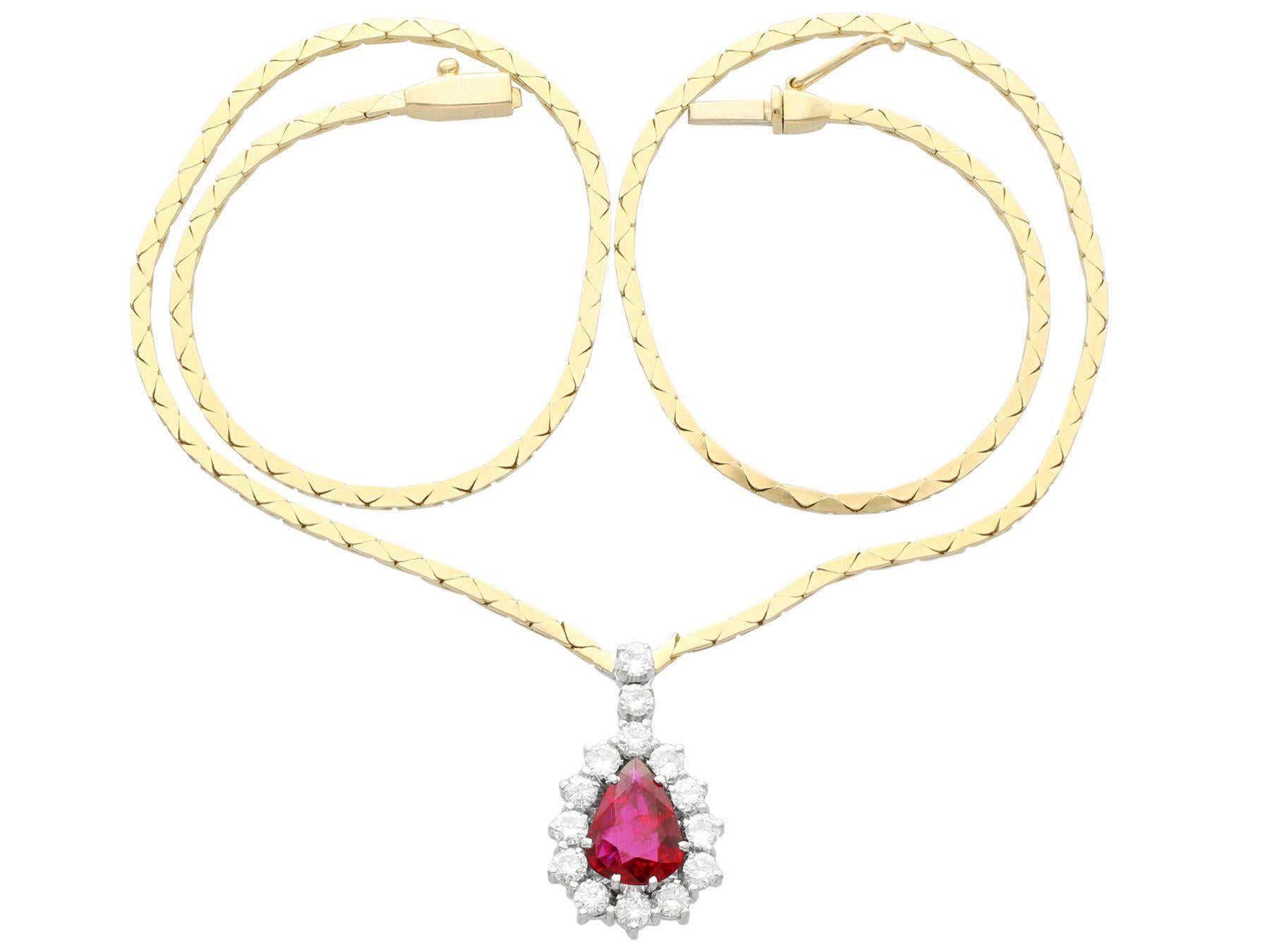 Pear Cut Vintage 1.86ct Ruby and 1.40ct Diamond 18ct White Gold Pendant For Sale