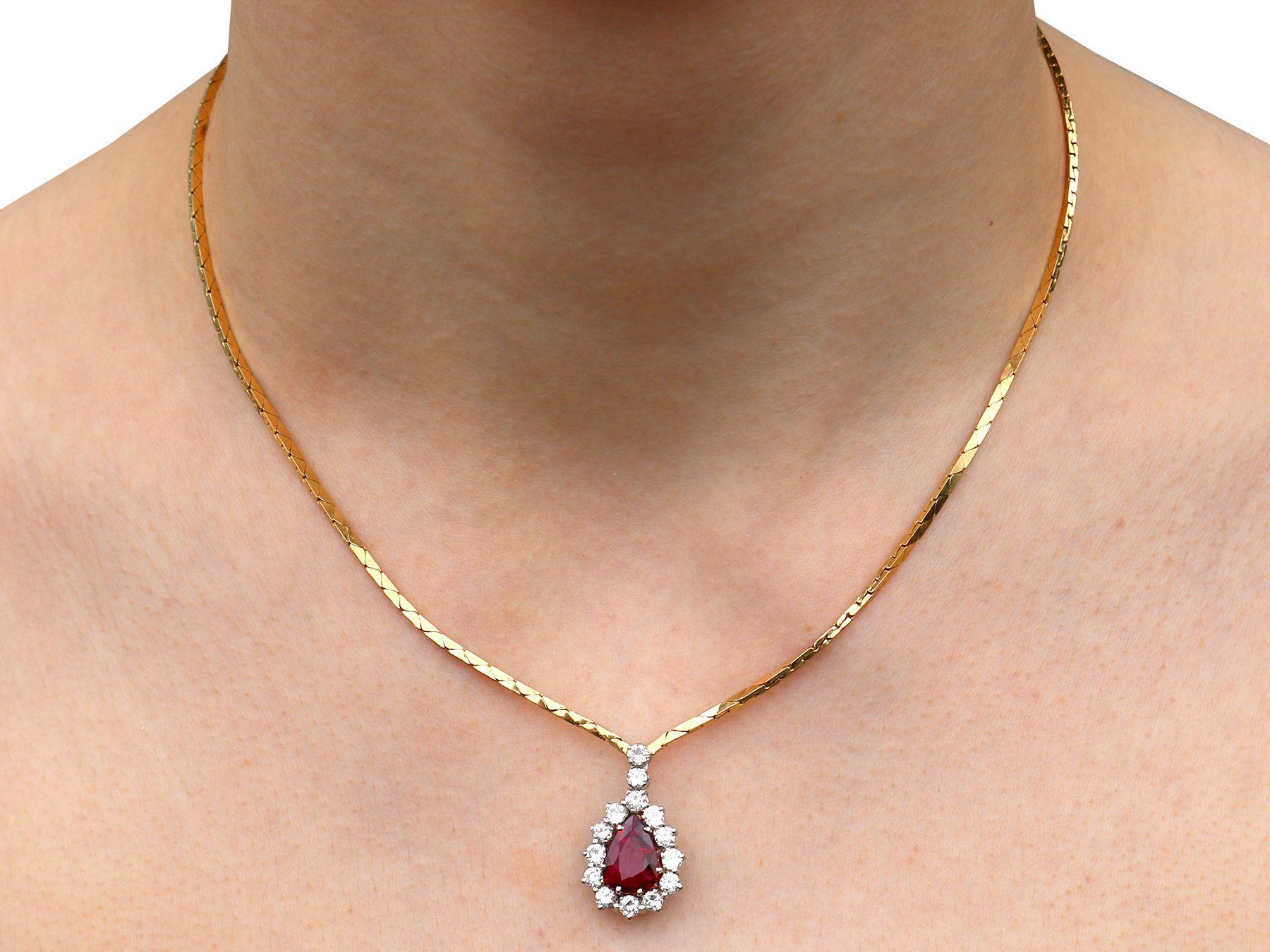 Vintage 1.86ct Ruby and 1.40ct Diamond 18ct White Gold Pendant For Sale 1