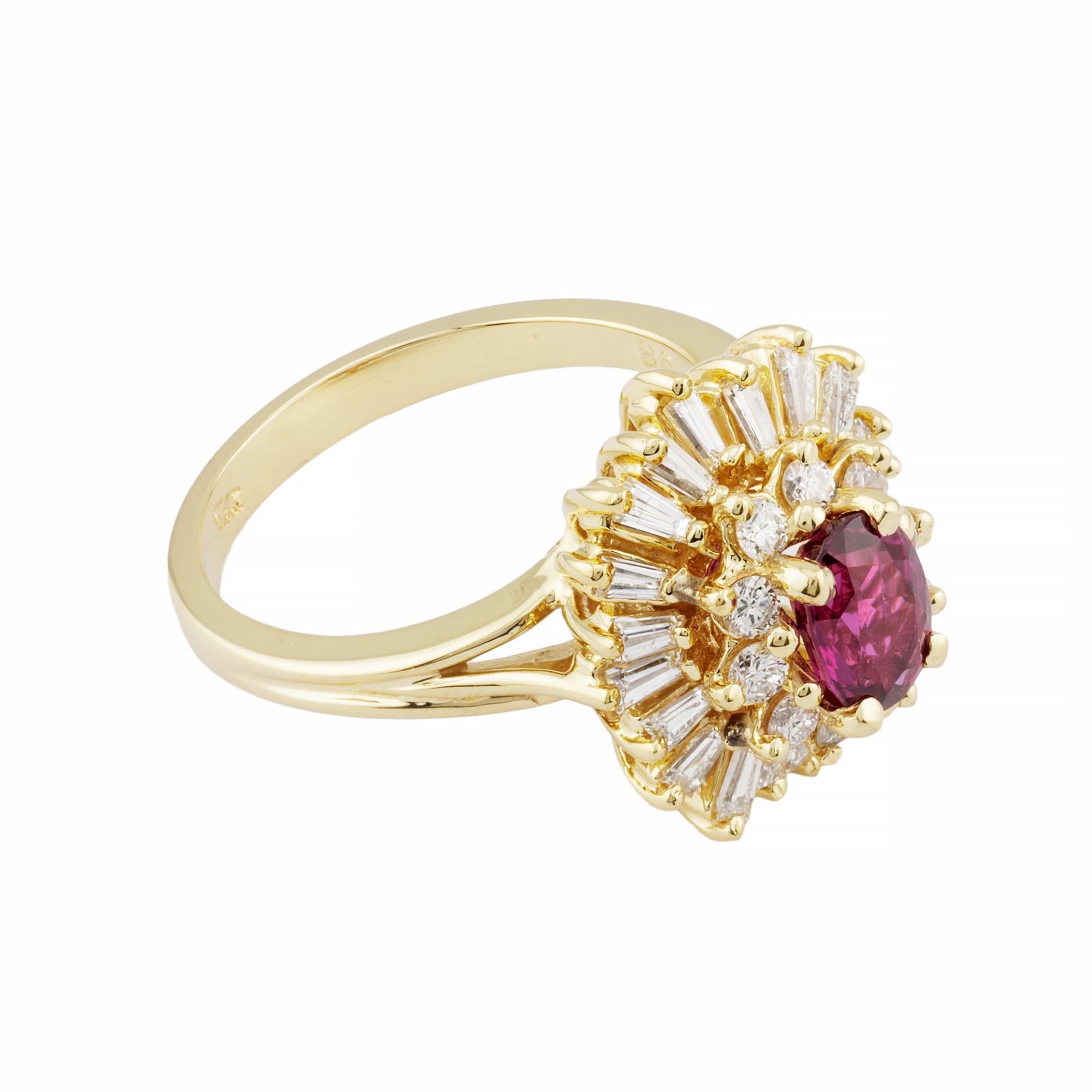 Brilliant Cut Vintage 1.86ctw Ruby & Diamond Ballerina Ring in 14K Yellow Gold