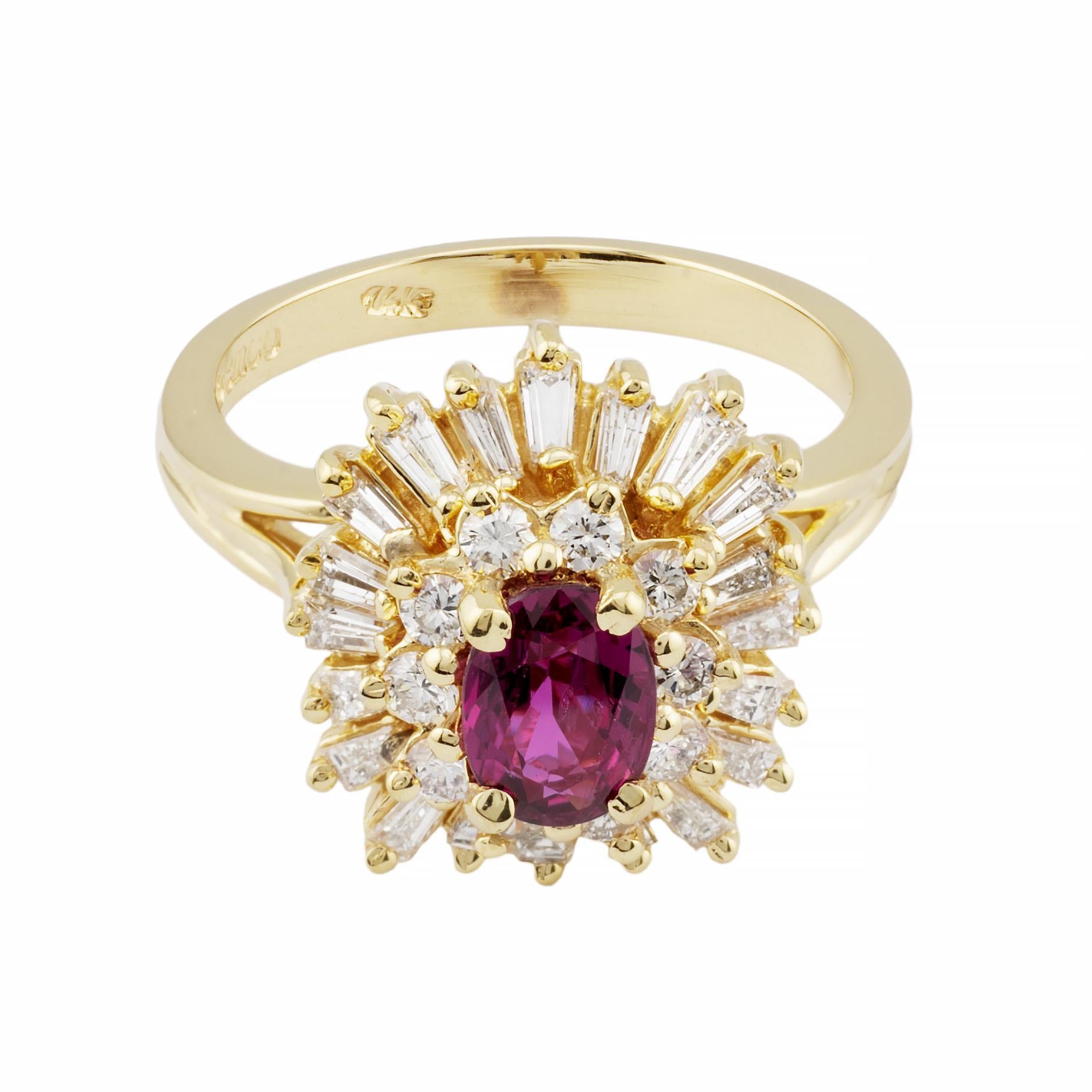 Women's Vintage 1.86ctw Ruby & Diamond Ballerina Ring in 14K Yellow Gold