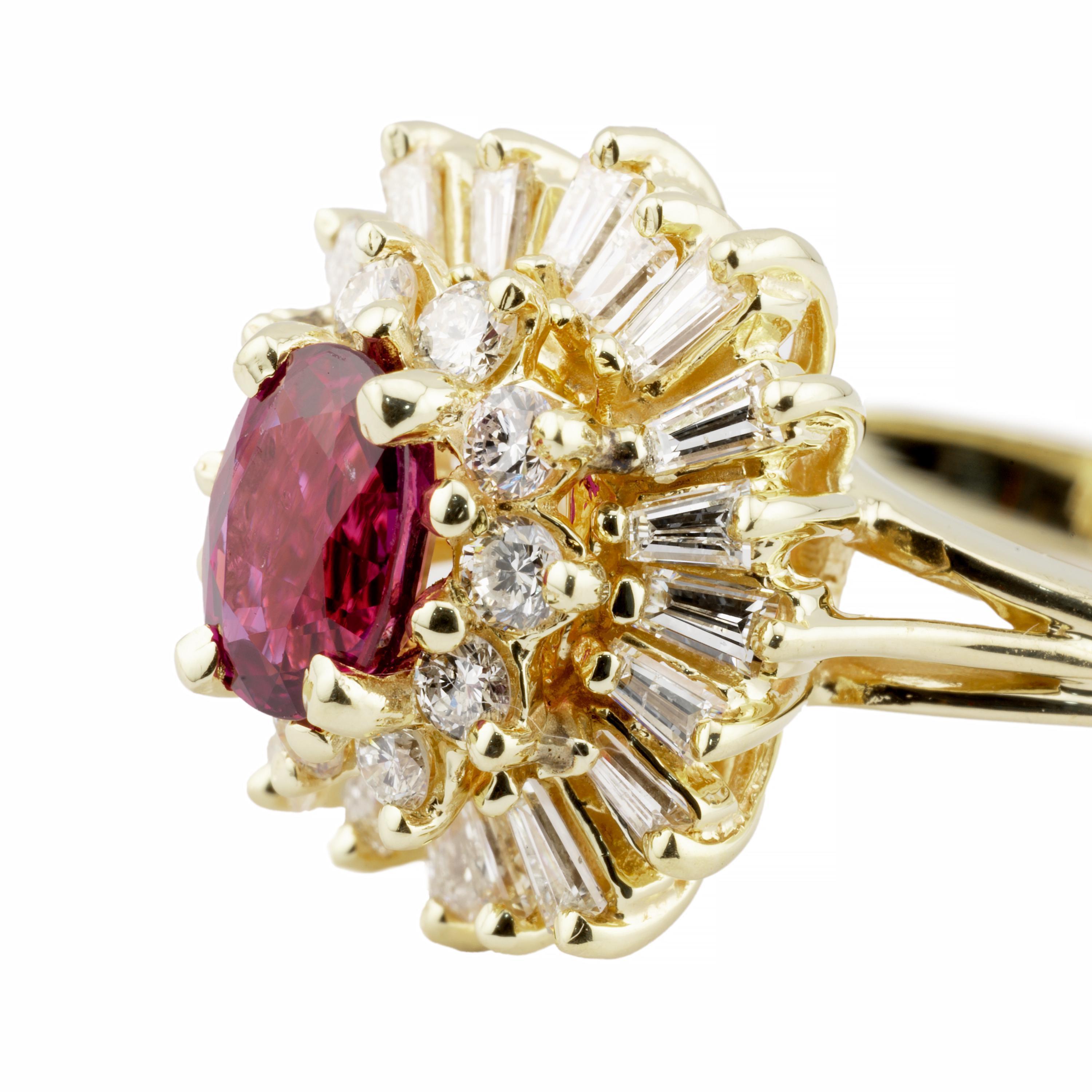 Vintage 1.86ctw Ruby & Diamond Ballerina Ring in 14K Yellow Gold 1